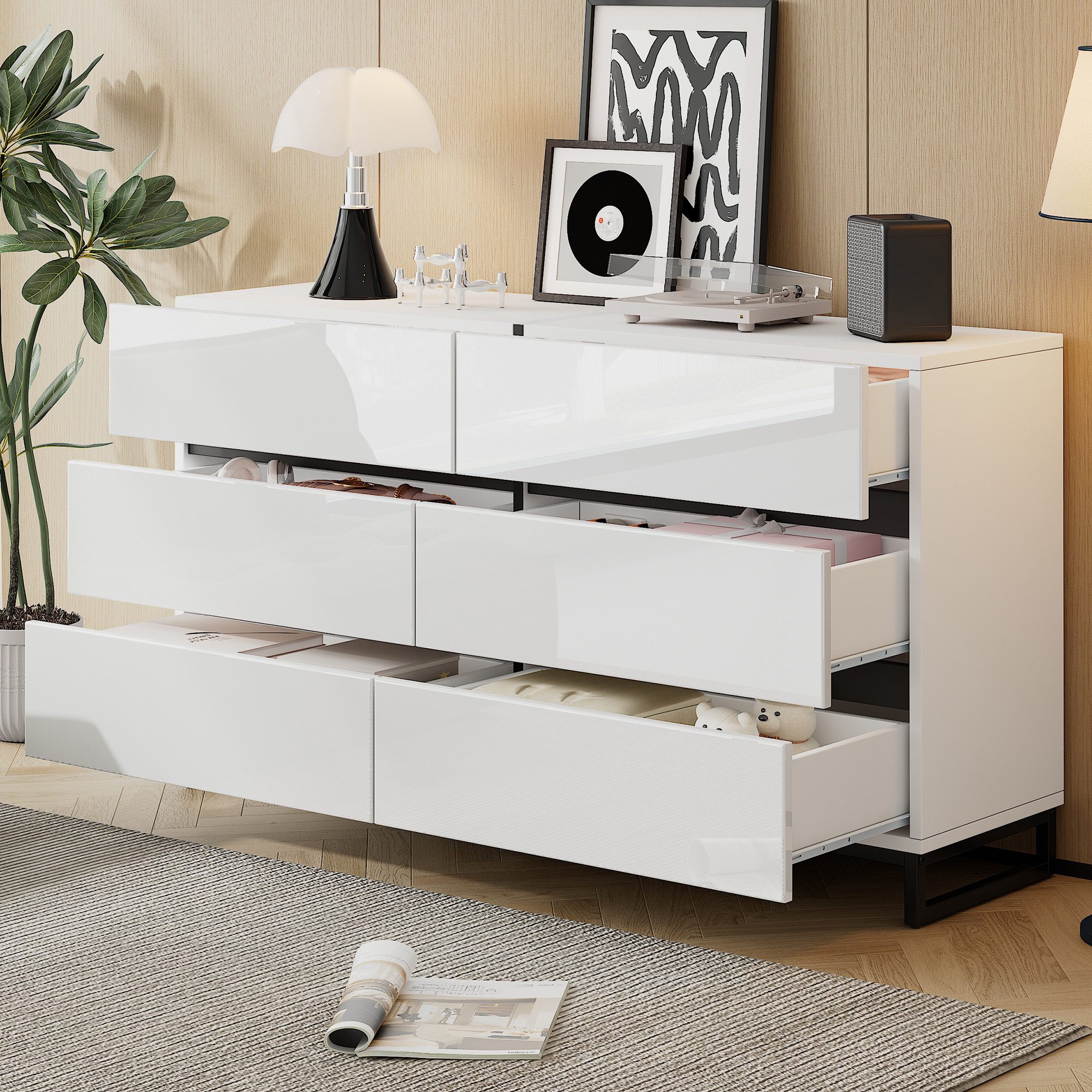 Merax Sideboard hochglanz Wohnzimmerschrank in Weiß-Schwarz günstig online kaufen