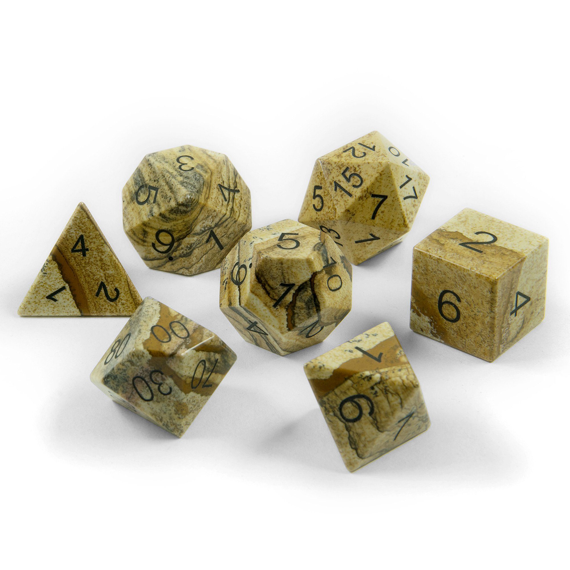 SHIBBY Spielesammlung 7 polyedrische Stein-DND-Würfel - für Tabletop und Rollenspiele