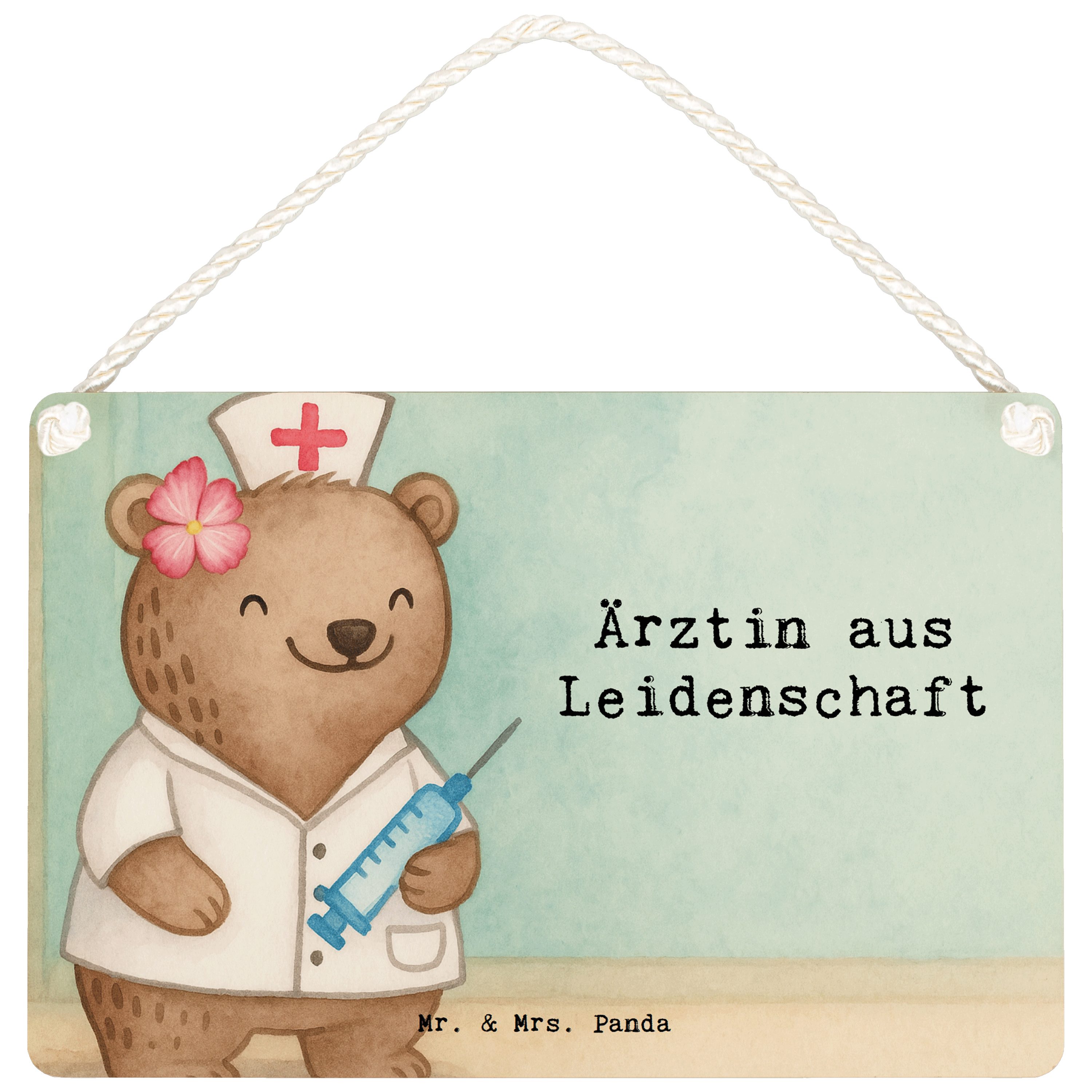 Mr. & Mrs. Panda Hinweisschild Ärztin Leidenschaft Design, holzbild DIN A6, Weiß, Spruch, Wandbild H, (Packung), Doktorin kleine aufmerksamkeit Arztpraxis