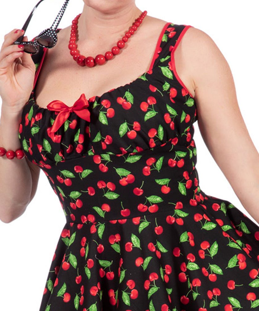 Karneval-Klamotten Kostüm 50er Jahre Damenkostüm Rockabilly Kleid Kirsch, Rock 'n Roll Kleid im Stil der 50er Frauenkostüm Karneval Fasching