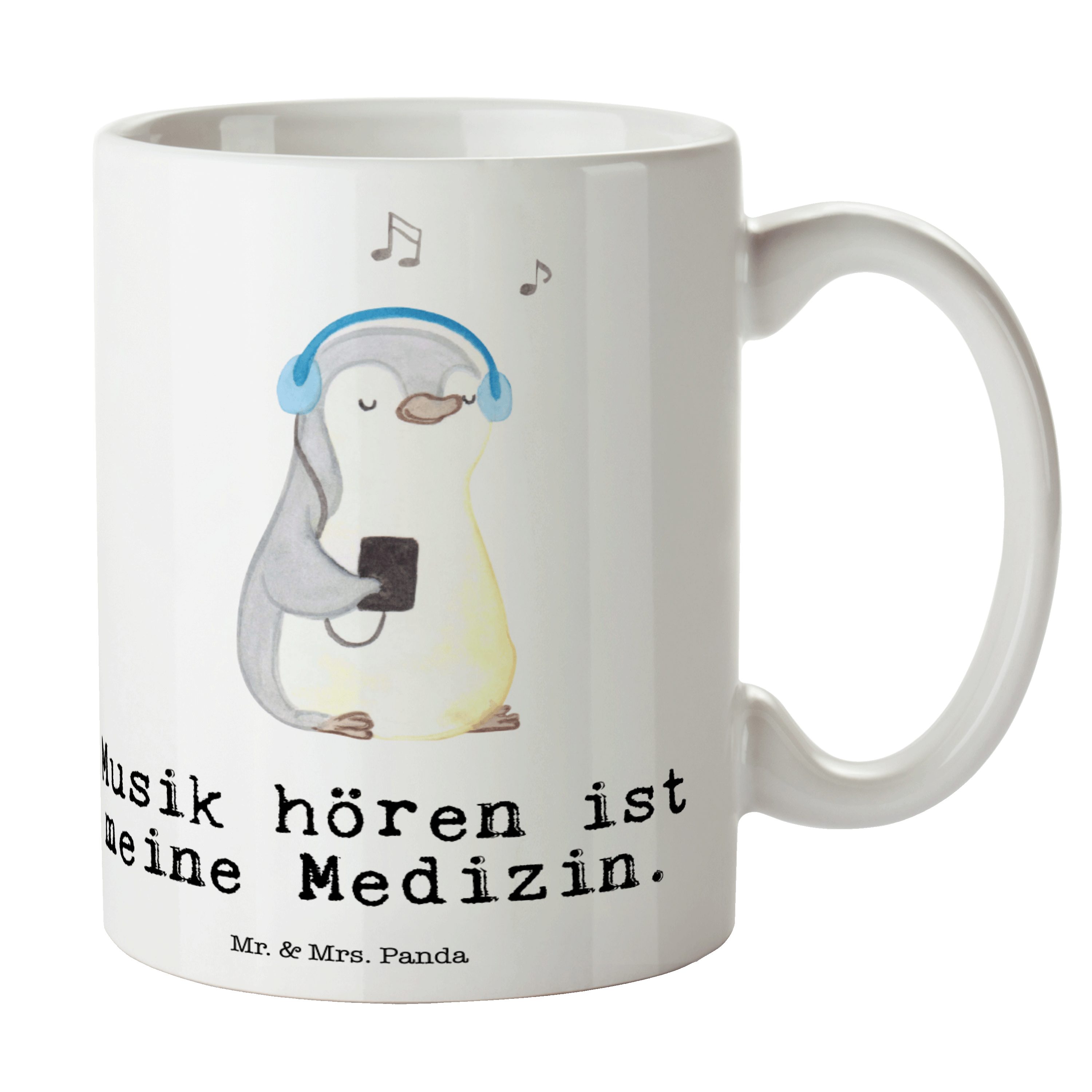 Mr. & Mrs. Panda Tasse Pinguin Musik hören Medizin - Weiß - Geschenk, Gewinn, Auszeichnung, Keramik