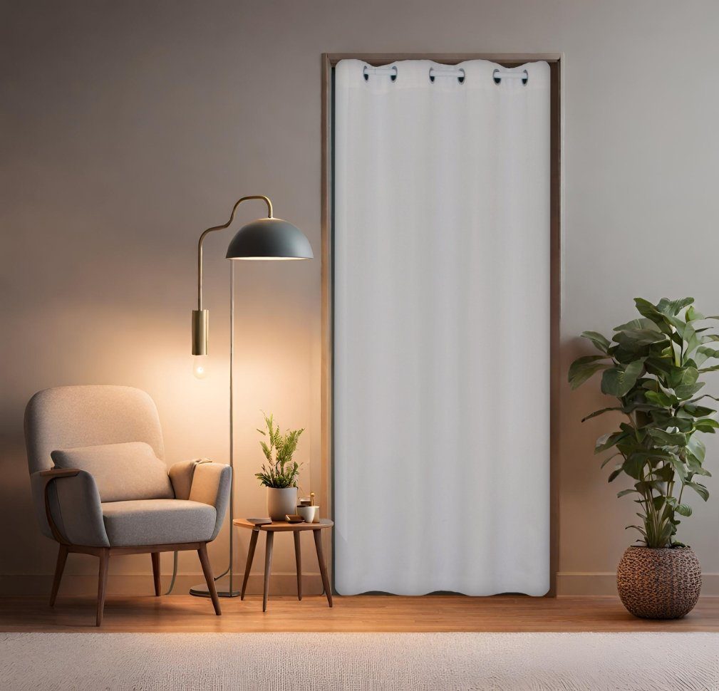 Weiß Türgardine tinycurtains, 70-120 blickdicht, mit Purity, Türvorhang mit Tür Stange cm verdunkelnd, Ösen, Polyester, Raumtrenner weiß Vorhang Klemmstange Bohren, Thermo Vorhang (Purity) ohne weiß