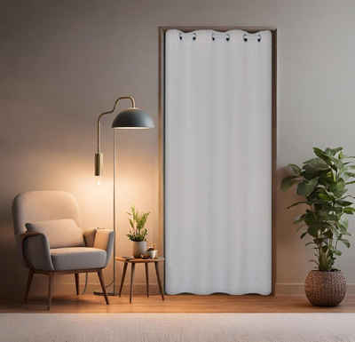 Türvorhang Thermo Türvorhang mit Stange weiß 55-90 cm, tinycurtains, Ösen, abdunkelnd, ohne Bohren, blickdicht, thermisch isoliert, Türvorhang mit Klemmstange