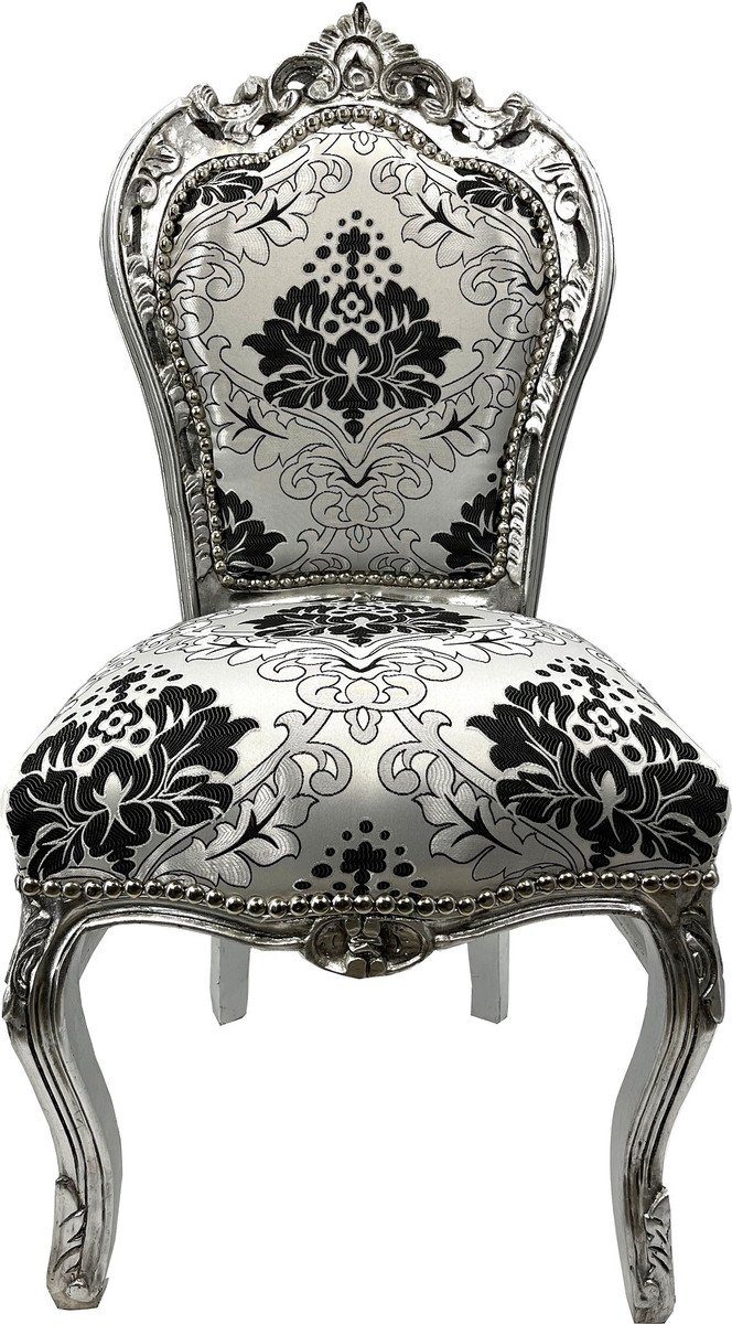 Casa Padrino Esszimmerstuhl Casa Padrino Barock Esszimmer Stuhl Silber Muster / Silber - Handgefertigter Antik Stil Stuhl mit elegantem Muster - Esszimmer Möbel im Barockstil - Barock Möbel