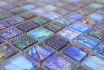 Mosani Mosaikfliesen Glasmosaik Mosaikfliese blau glänzend Bird