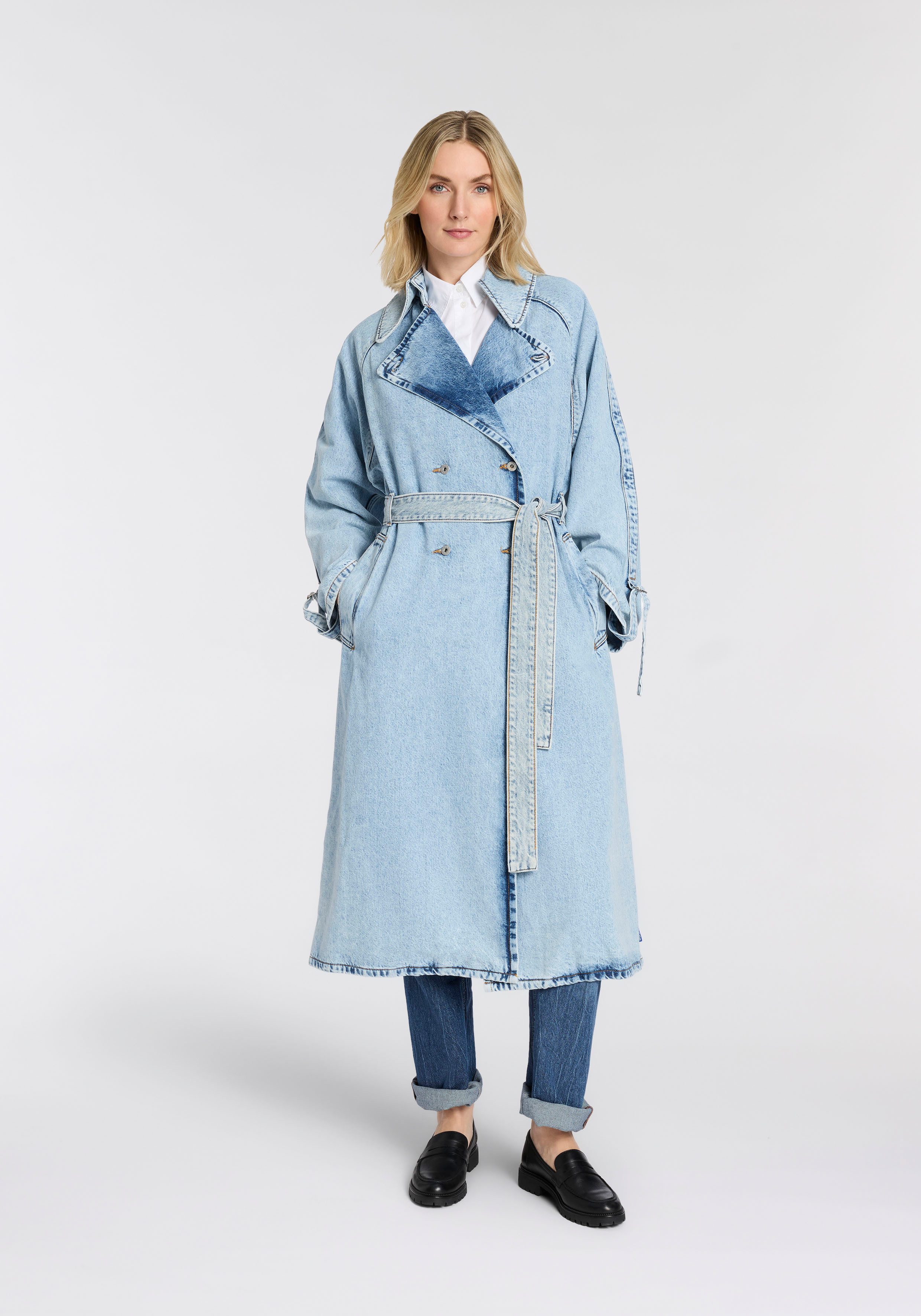 HUGO Blue Trenchcoat Garena Denim in Maxi-Länge