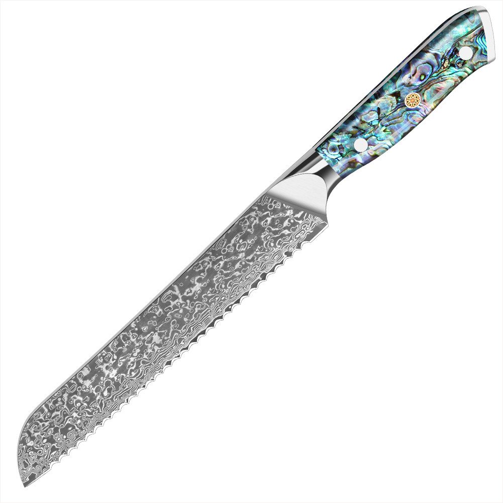 KingLux Brotmesser 20cm Damaststahl Brotmesser mit Wellenschliff, Abalone-Muschel Griff, Damaststahl, Abalone-Muschel Griff