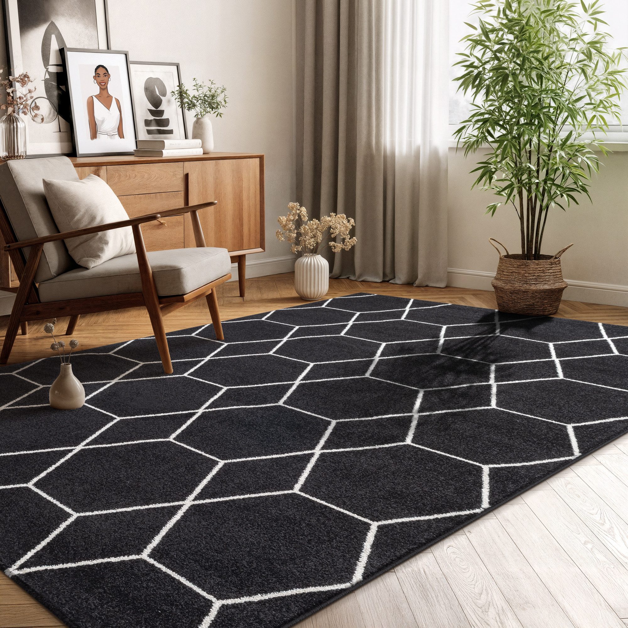 Sanat Teppich Trellis, rechteckig, Höhe: 10 mm, Kurzflor, skandi, boho, auch als Läufer und in rund