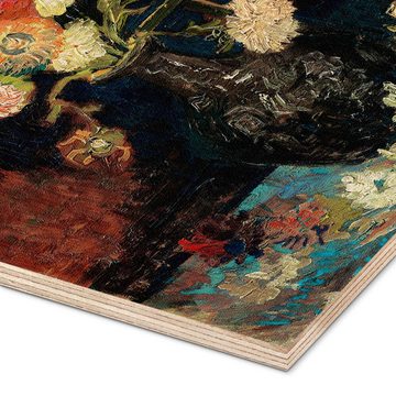 Posterlounge Holzbild Vincent van Gogh, Vase mit chinesischen Astern und Gladiolen, Wohnzimmer Malerei