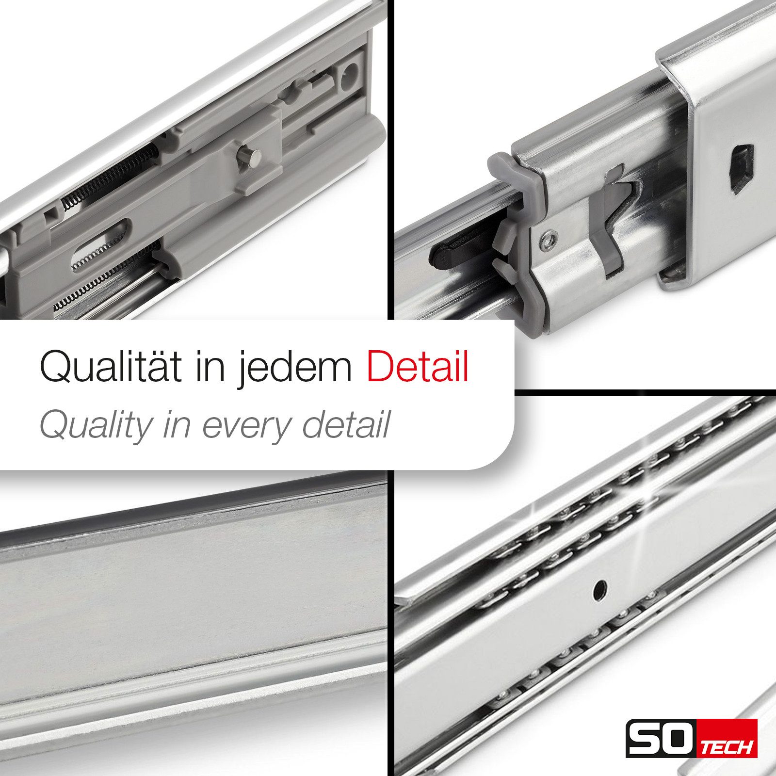 SO-TECH® Auszug Vollauszüge kugelgelagert mit 45 kg Tragkraft und Softclose (30 St), Nennlänge 300 mm