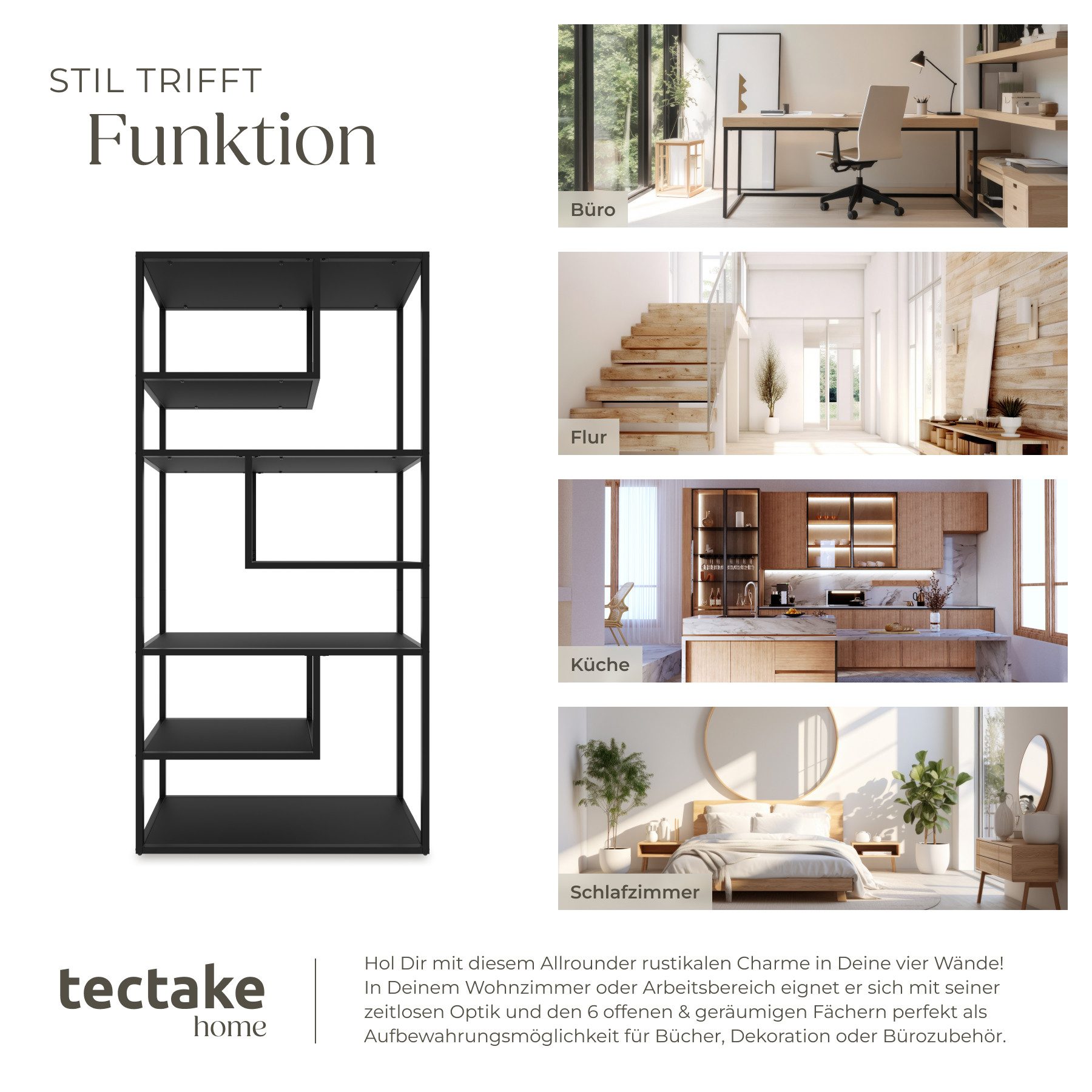 tectake Bücherregal Standregal, Set 1-tlg., Industrial Look