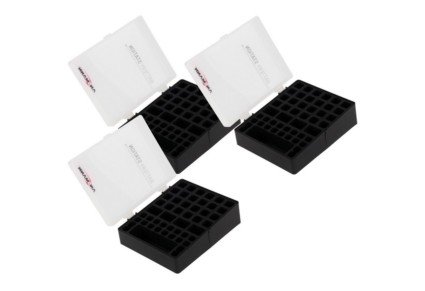ANSMANN AG Batteriebox für 48 Batterien Akkus, 3 Stück, für Größe AAA, AA, 9V Akku