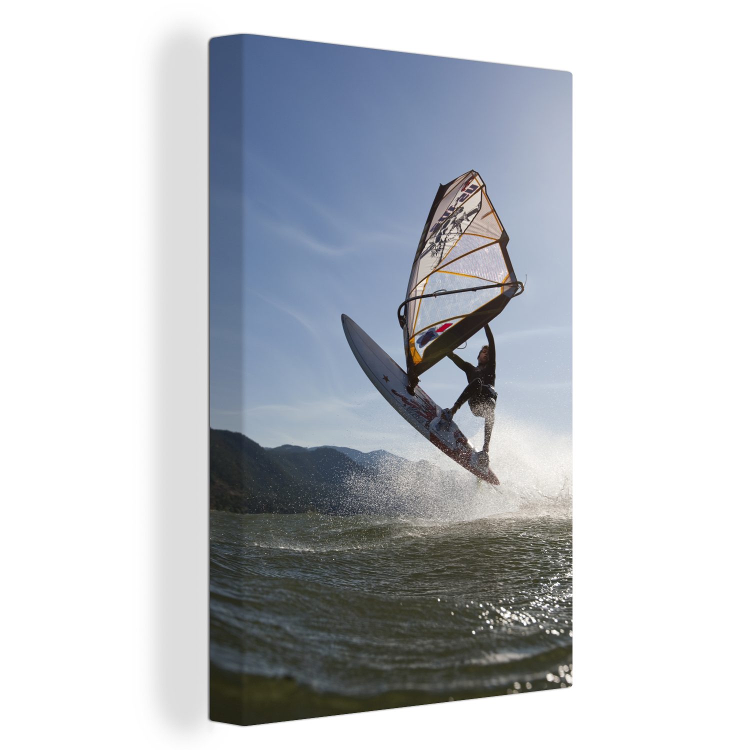 OneMillionCanvasses® Leinwandbild Ein Junge geht windsurfen, (1 St), Leinwandbild fertig bespannt inkl. Zackenaufhänger, Gemälde, 20x30 cm