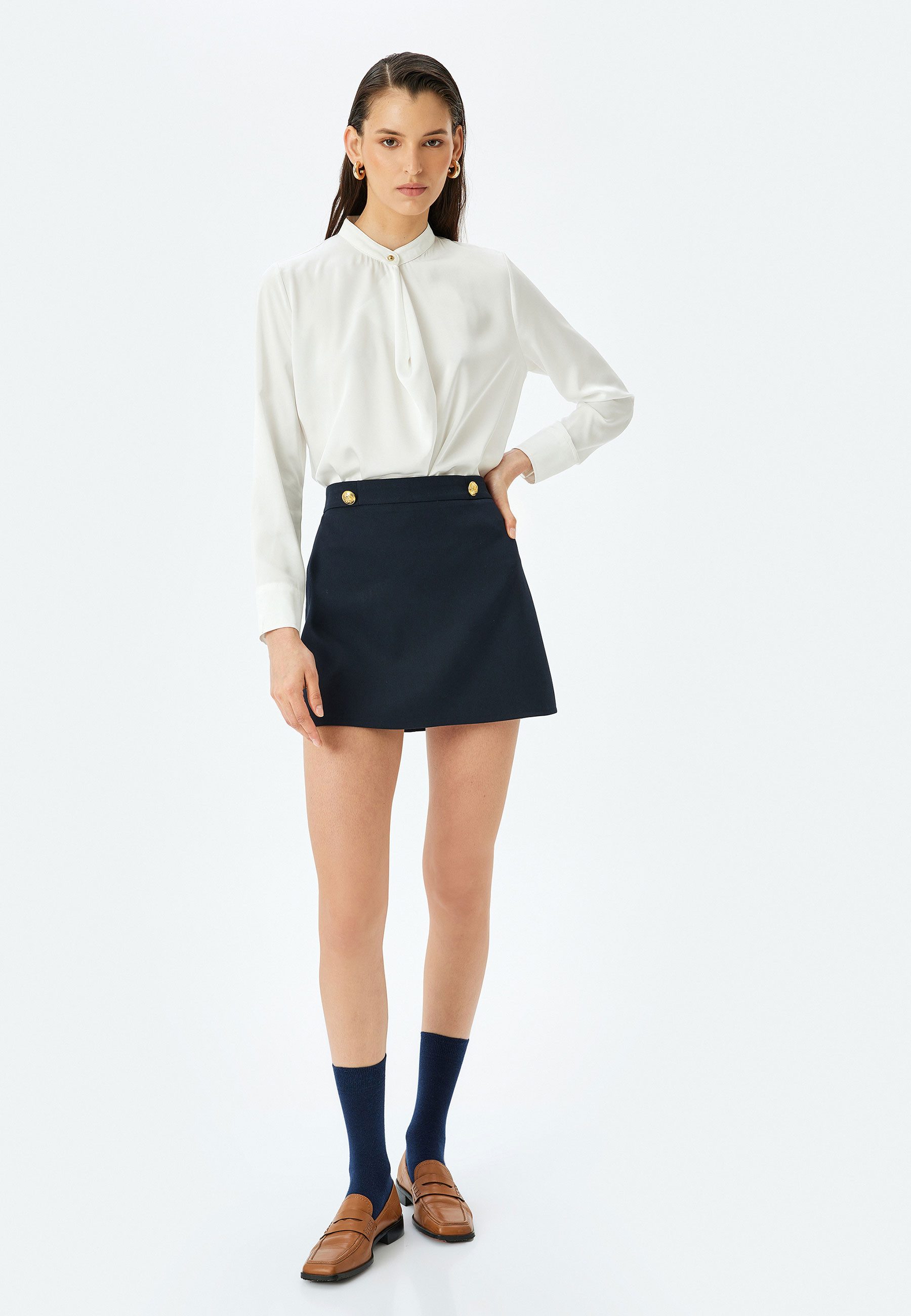 Koton Satinbluse Langärmelig Rundhalsausschnitt Satinbluse