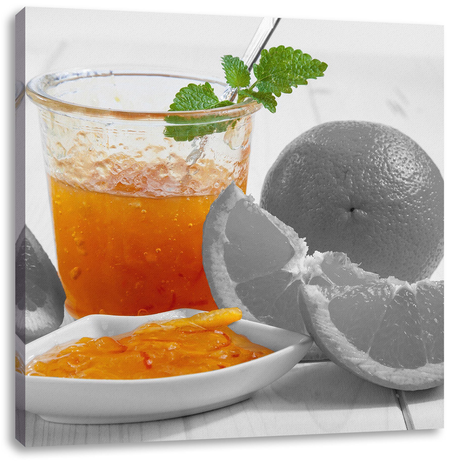 Pixxprint Leinwandbild Orangen Marmelade (1 fertig Orangen bespannt, Leinwandbild Zackenaufhänger inkl. Orangensaft St), Orangensaft, Marmelade