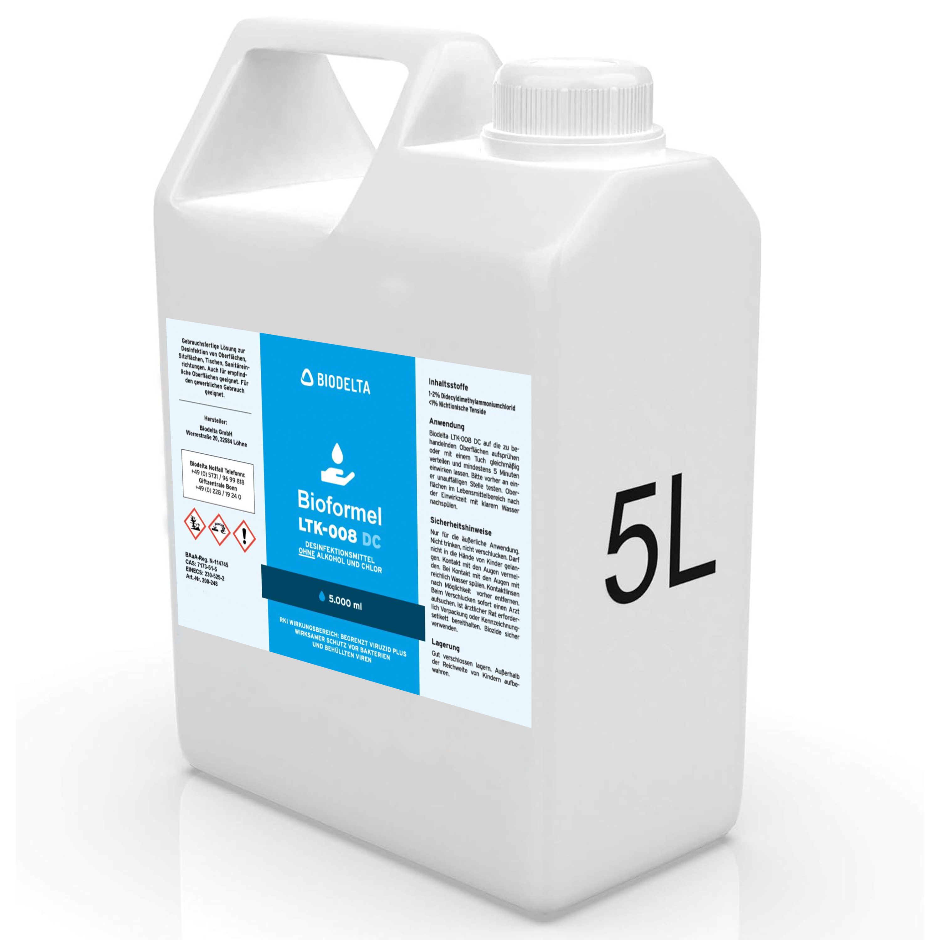 LTK-008 Biodelta Flächendesindektionsmittel DC N Oberflächen-Desinfektionsmittel (Kanister, [- Kanister 5L)