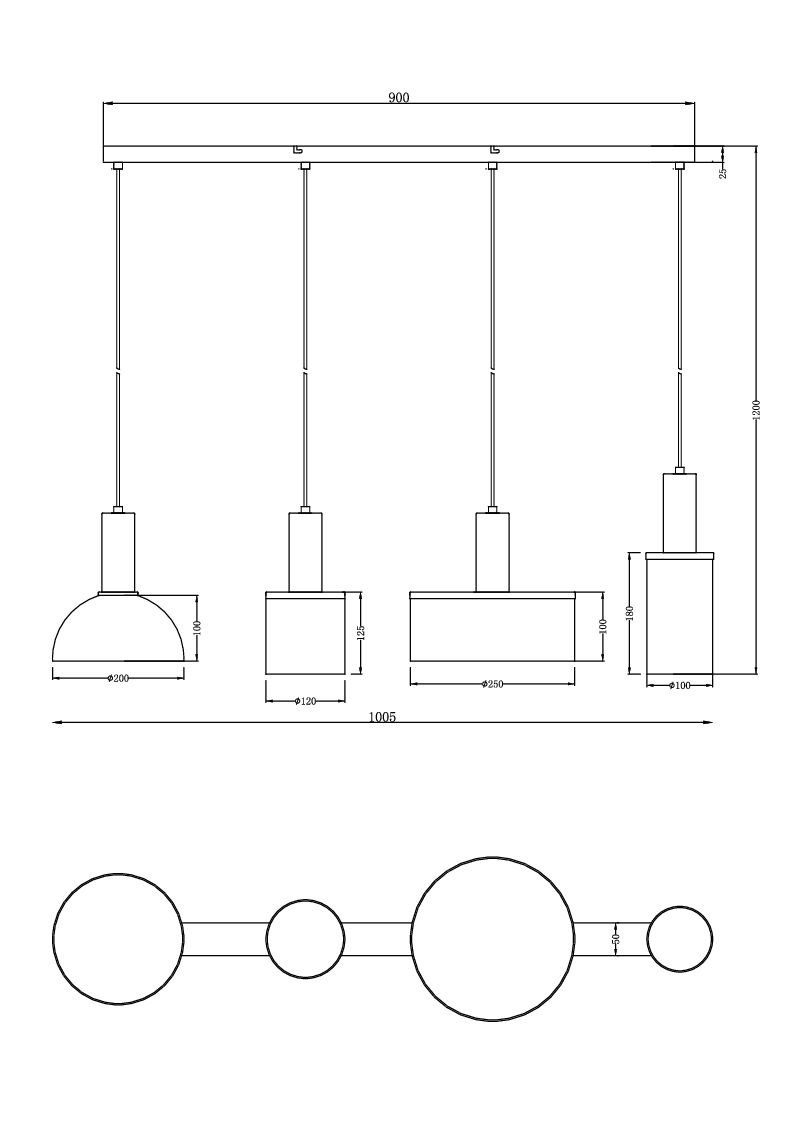 105x25x120 GLOBO Lighting Hängeleuchte cm) CLASSIS GLOBO Hängeleuchte LEUCHTEN 105x25x120 Hängeleuchte, LBH (LBH