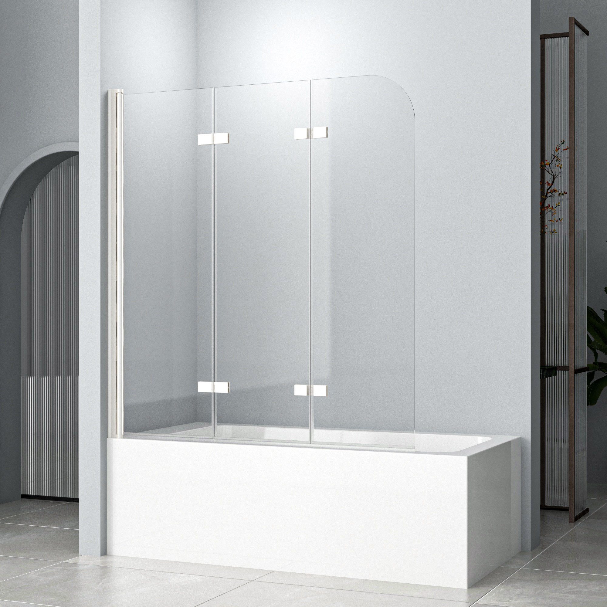 Hopibath Badewannenfaltwand Weiß Badewannenaufsatz 6mm NANO Glas, beidseitig Nano Beschichtung, (180° Faltwand, 3 teilig faltbar), BxH: 140x140, 130x140, 120x140cm