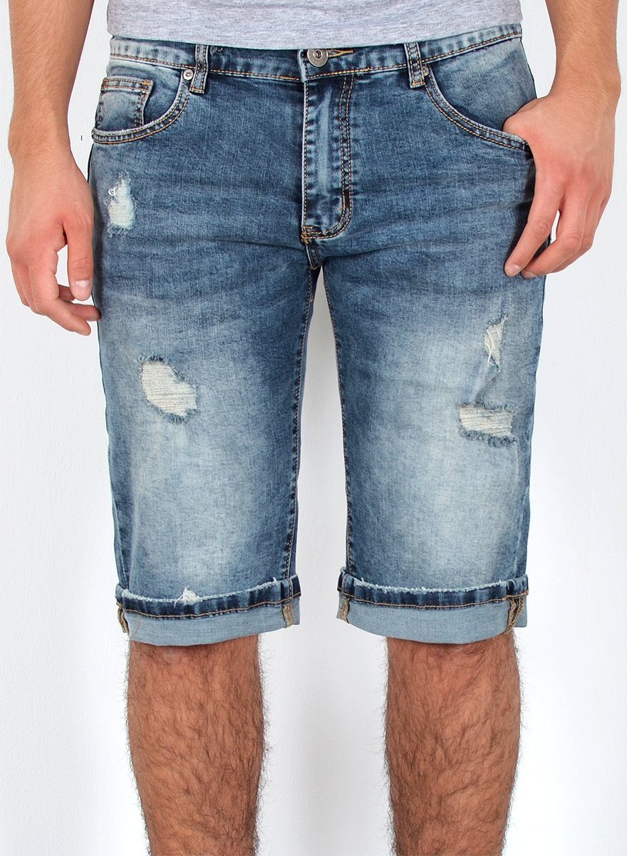 ESRA Jeansshorts A373 Herren Jeans Shorts Hose, bis Übergröße / Plussize Große Größe, Herren kurze Jeans Hose mit 5 Pocket, Herrren kurze Jeanshose mit Stretch, Jeansshorts für Sommer mit Rissen im Destroyed Look, Herren Capri Jeans Shorts Herren Capri Hose Shorts Herren Capri Jeanshose Shorts, Herren Shorts Jeans Straight Regular Comfort Blau Destroyed A377