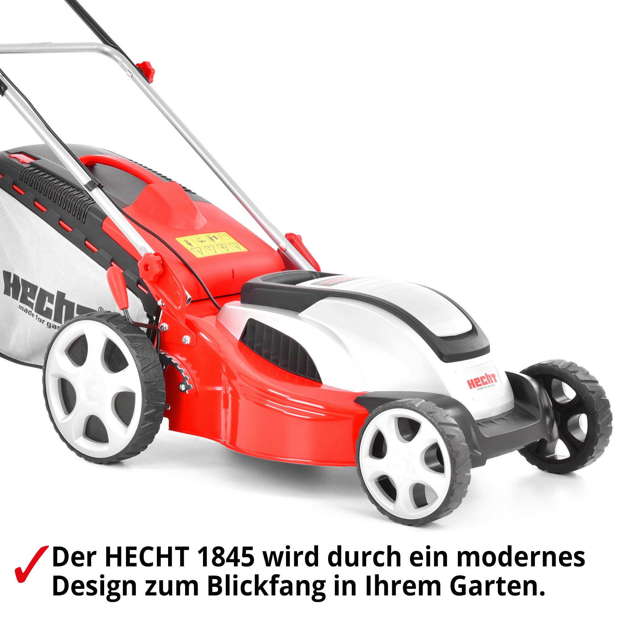 Hecht 1845 electric lawnmower with mulching kit, steel housing, 46 cm cutting width, 1800W, 30-75 mm cutting height