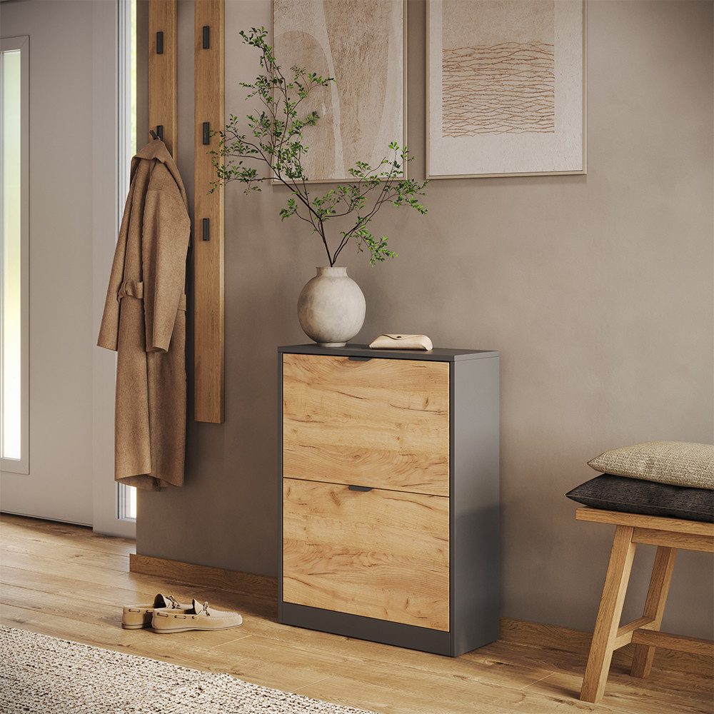 Vicco Schuhkipper Gizmo, Goldkraft Eiche/Anthrazit, 59 x 77.6 cm mit 2 Fächern (1 St)