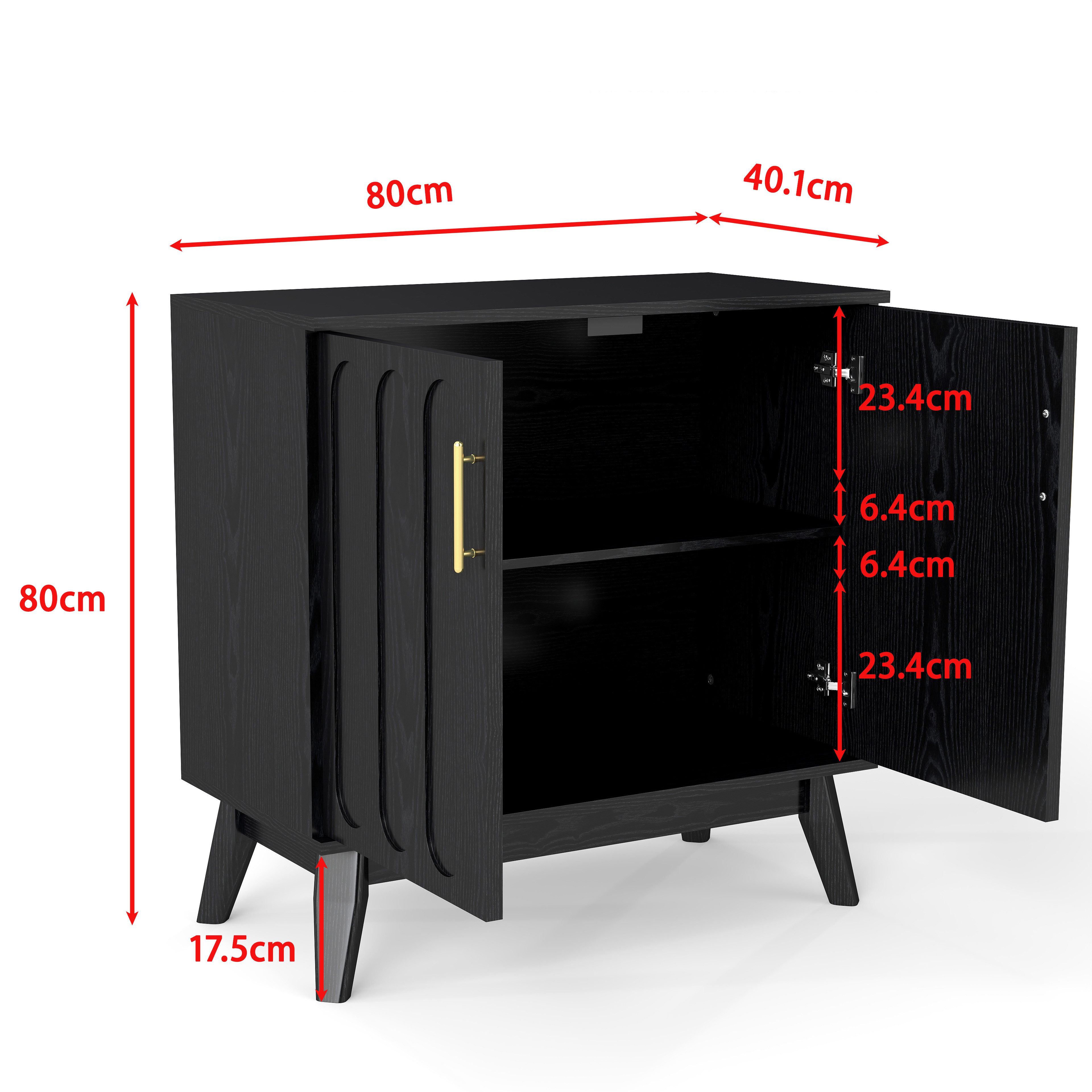 Celya Sideboard im Mid-Century-Modern-Stil mit geriffelten Fronten (mit verstellbaren Einlegeböden und Massivholzbeinen)