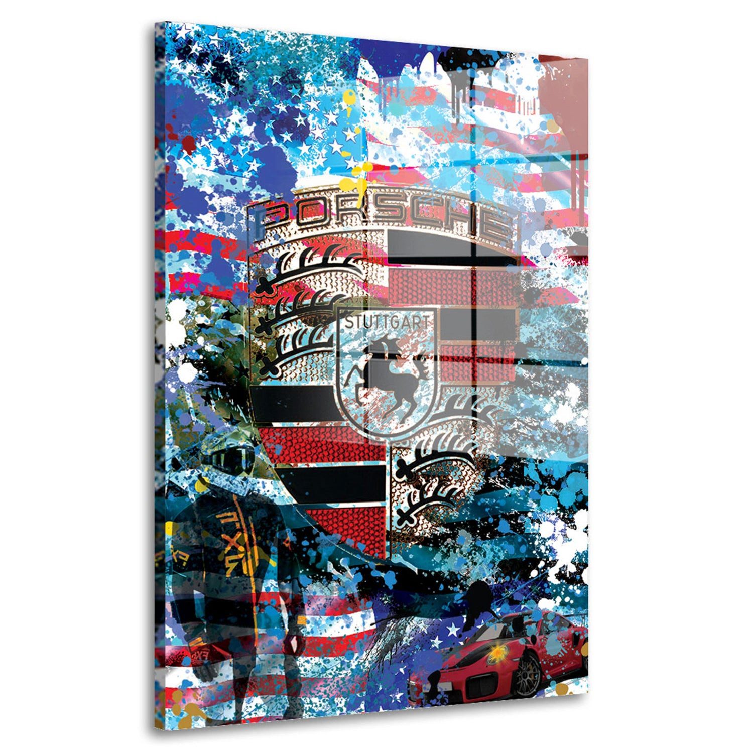 Acrylglasbild Porsche Blue Pop Art Acrylglas Wandbild Bild Wanddeko Wohnzimmer XL