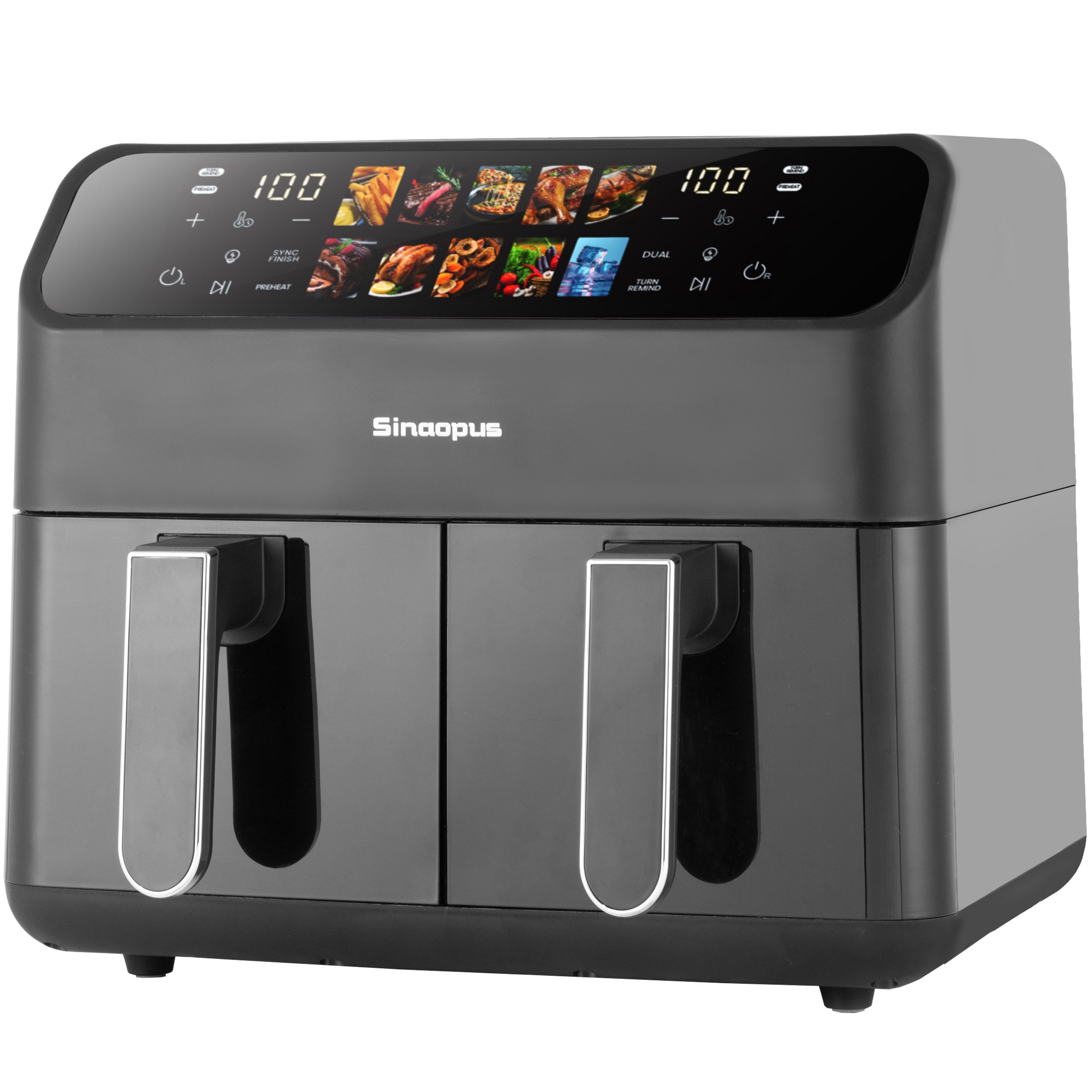 Leawin Heißluftfritteuse 9L Heissluftfritteuse, XXL Airfryer mit Doppelkammer, duale Zonen, 2000,00 W, Einstellbare Zeit und Temperatur 80-200℃ für einfaches Kochen