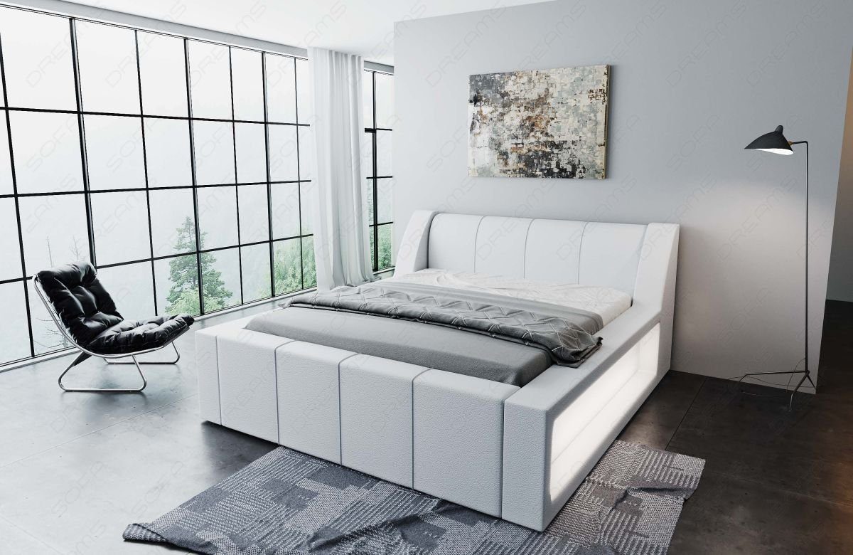 Sofa Dreams Boxspringbett Fermo Bett Kunstleder Premium Komplettbett mit LED Beleuchtung, mit Topper, mit Matratze, mit LED Beleuchtung