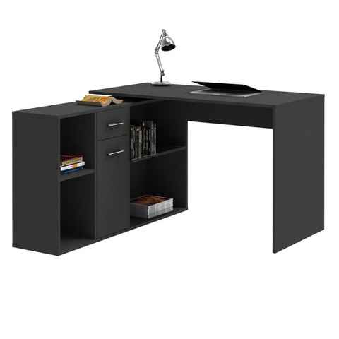 CARO-Möbel Eckschreibtisch DIEGO, Winkelschreibtisch Bürotisch Schreibtisch mit Regal Wotan Eiche