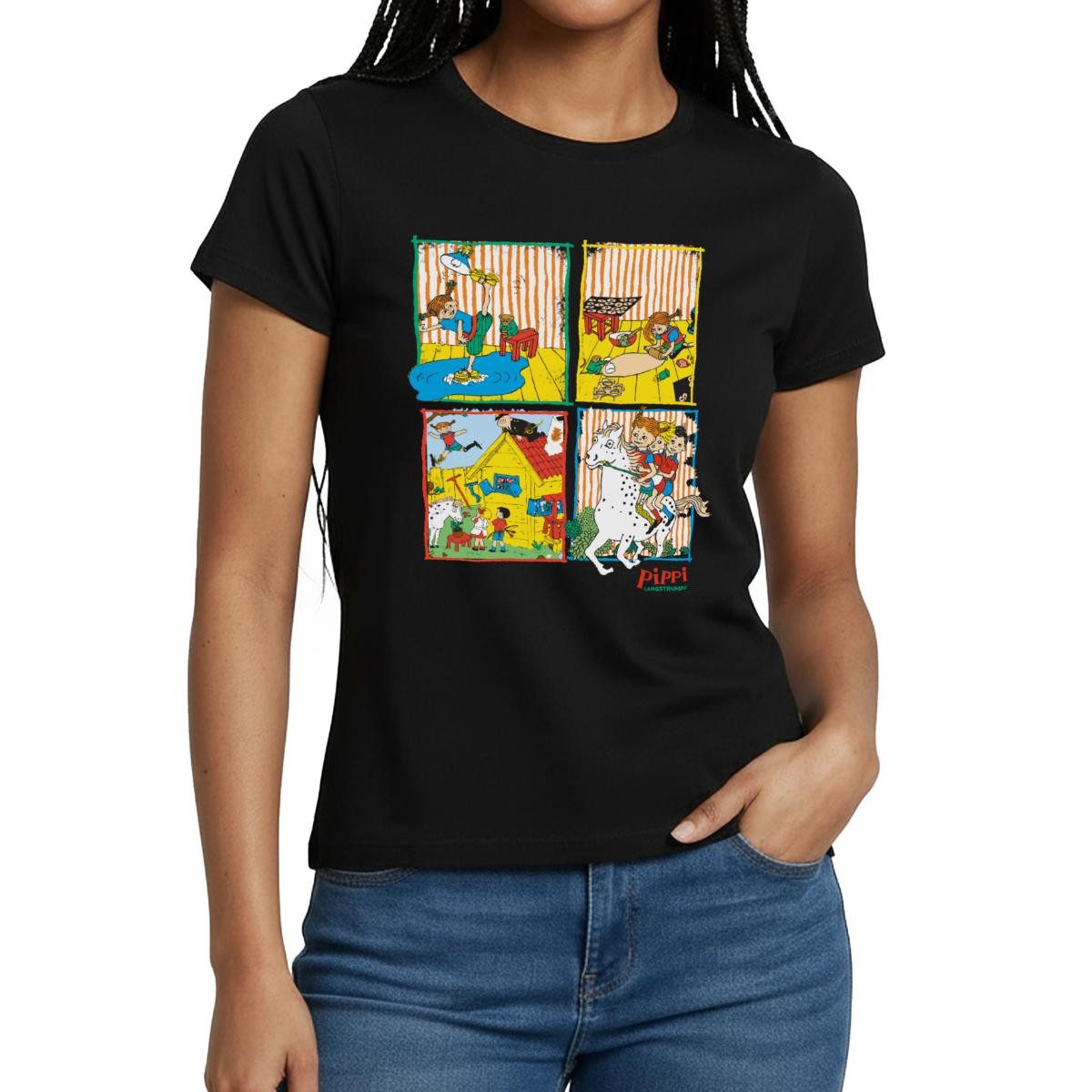 T-Shirt Pippi Langstrumpf Und Ihre Freunde Kacheln Frauen T-Shirt