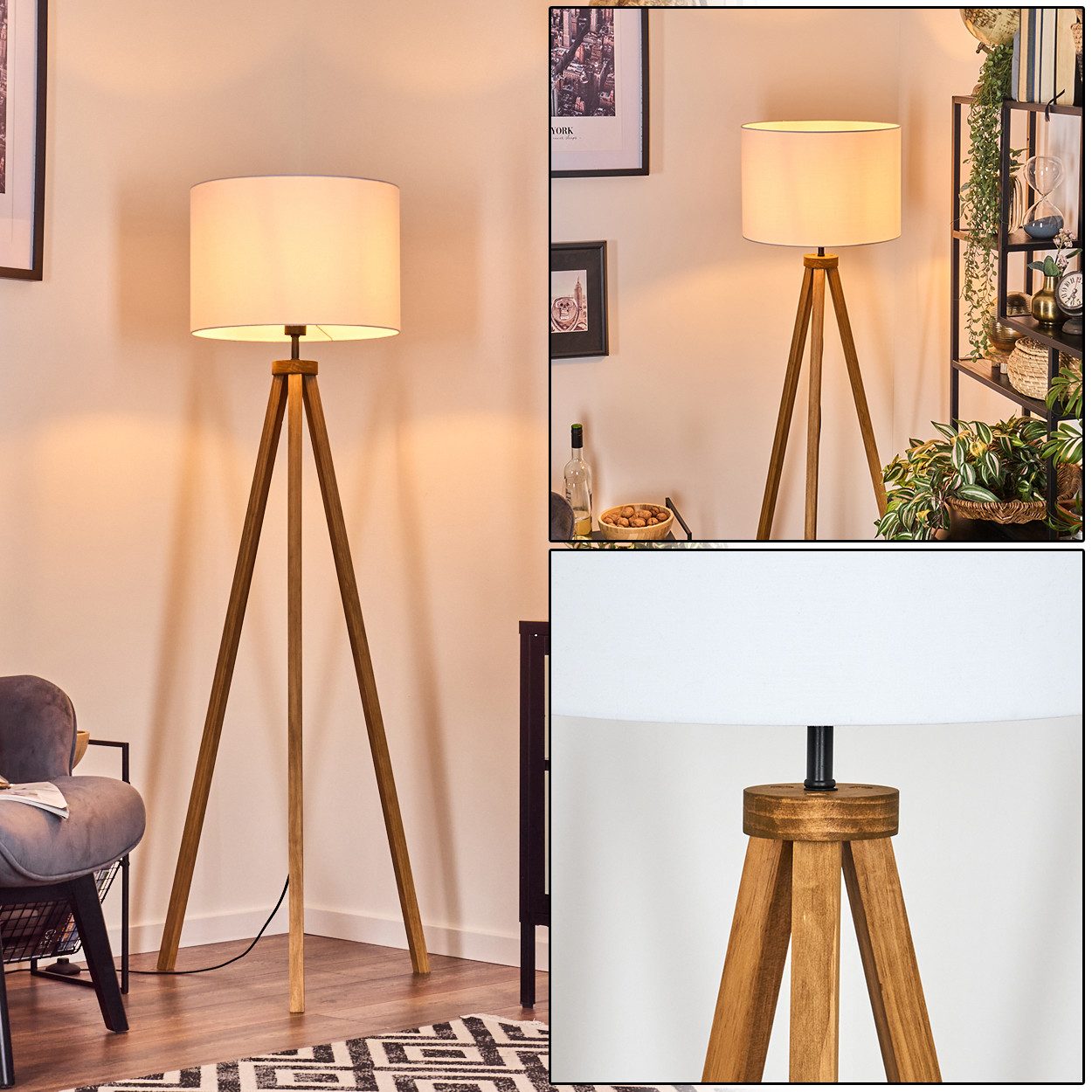 Stehlampe Stehlampe aus Holz/Stoff in Naturfarben/Weiß