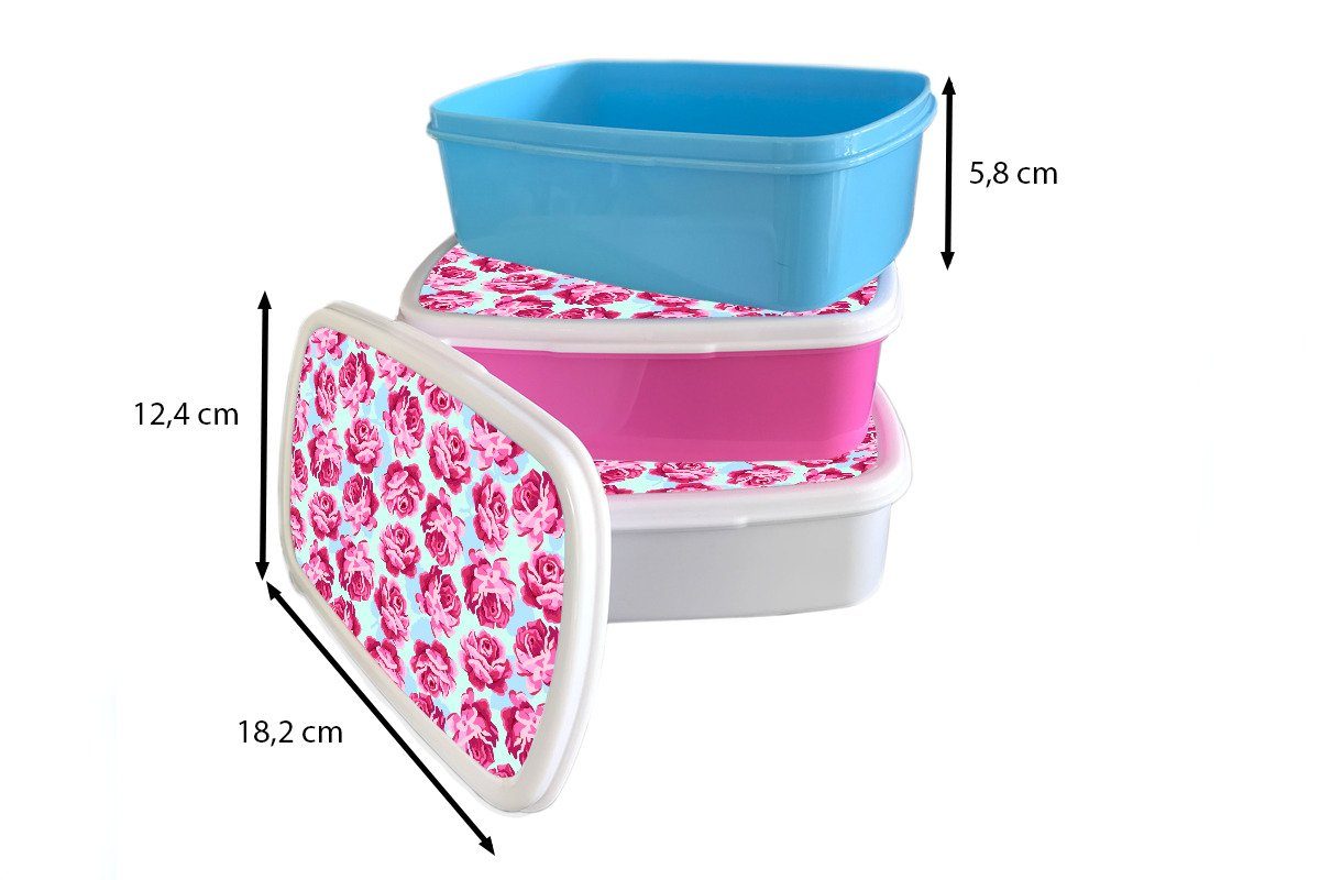 Brotdose für Mädchen, MuchoWow Lunchbox Erwachsene, Snackbox, rosa - Muster, Rosen Kinder, Kunststoff Brotbox Kunststoff, Blumen - (2-tlg),