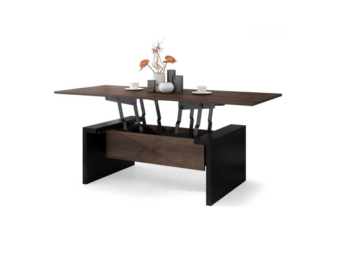 designimpex Couchtisch Space Eiche dunkel - Schwarz matt höhenverstellbar 45/70cm 110 / 170cm