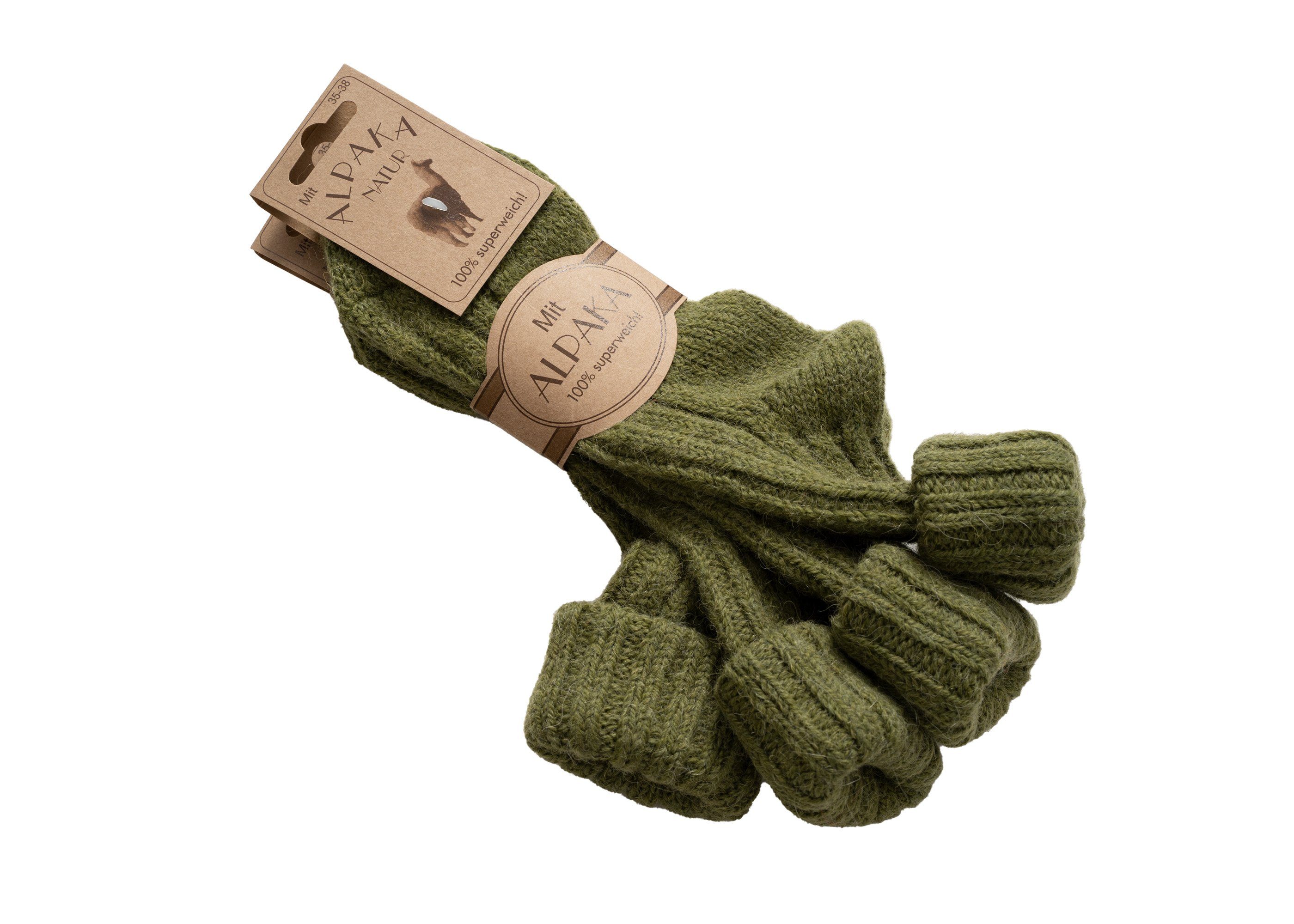 HomeOfSocks Socken Bunte Wollanteil Olive Alpakawolle und und Strapazierfähige 40% warme Wolle mit mit und mit Umschlag Alpakawolle Socken Socken