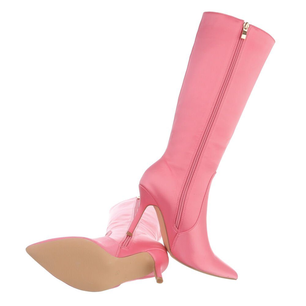 Ital-Design Damen Stiefel High-Heel Pfennig-/Stilettoabsatz Pink in Party High-Heel-Stiefel & Clubwear