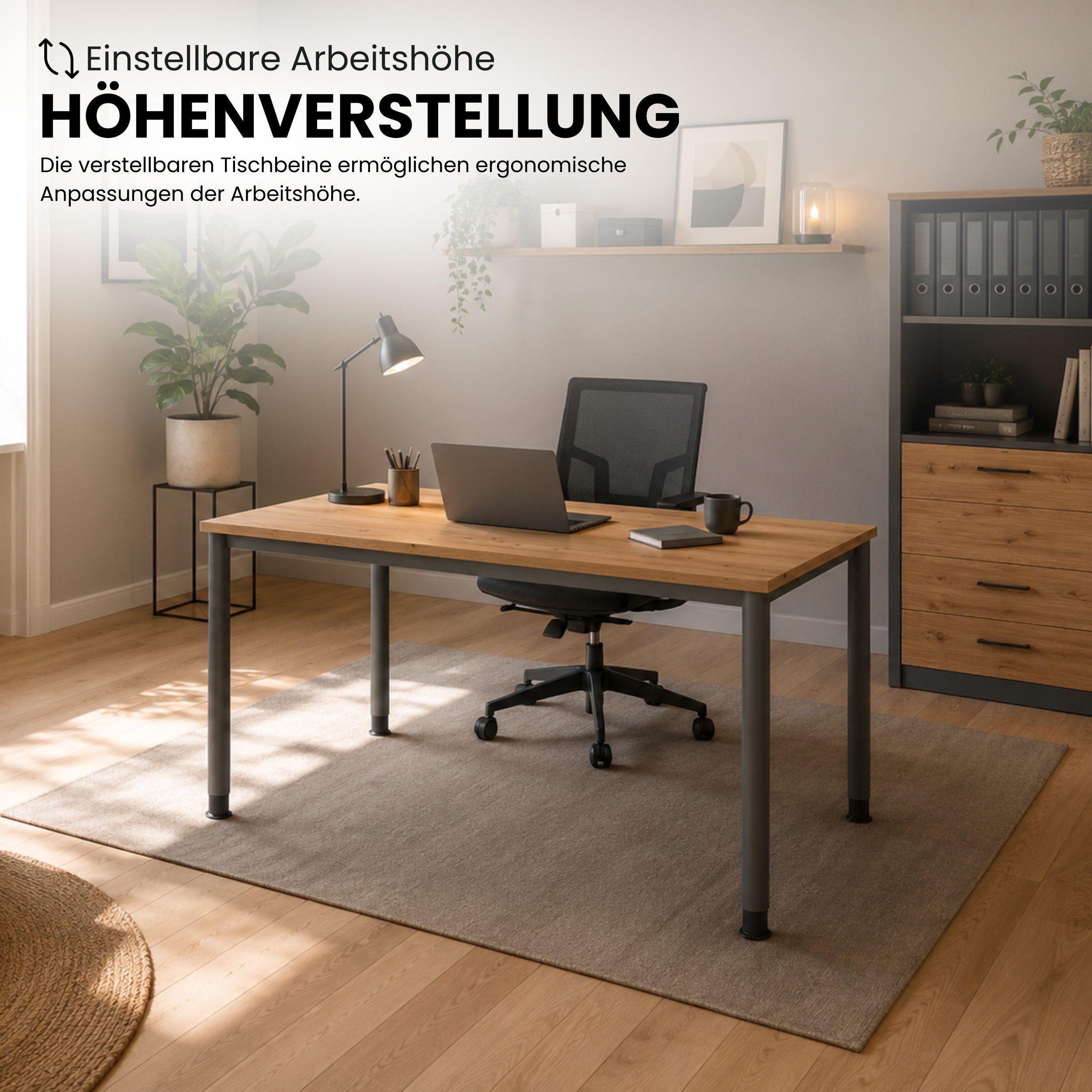 bümö Schreibtisch Serie-H, Gestell: Weiß, Freiform: 180 x 100 cm - Dekor: Weiß