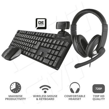 Trust Qoby 4in1 PC Kabellose Tastatur QWERTZ und Maus mit HD Webcam Headset Tastatur- und Maus-Set, Leise Tasten, Tragbar