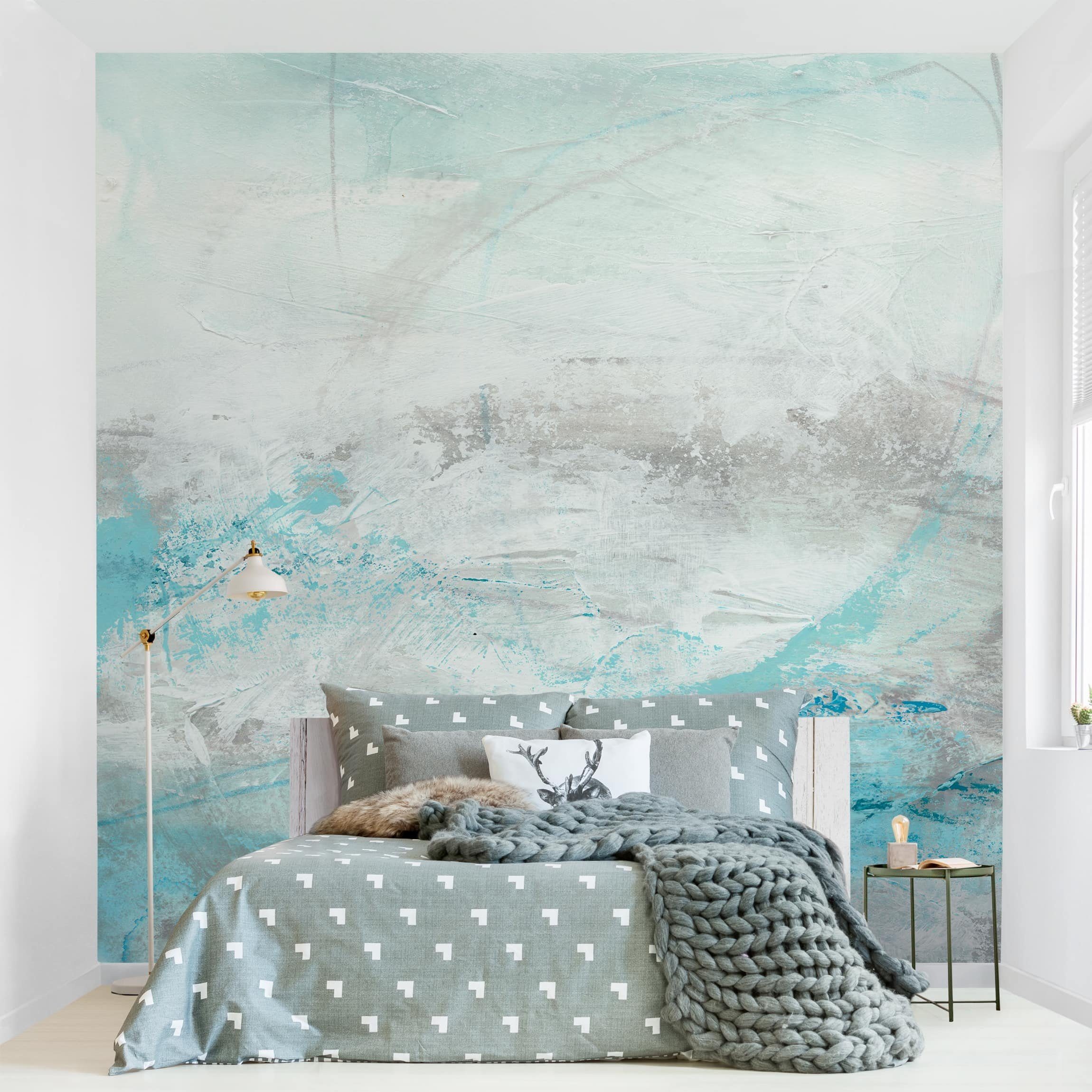 Bilderdepot24 Vliestapete Abstrakt Abstrakt Blau Grau Tapete Wanddeko Modern Kunst, Glatt, Matt, (Inklusive Gratis-Kleister oder selbstklebend), Wohnzimmer Schlafzimmer Küche Flur Fototapete Motivtapete Wandtapete