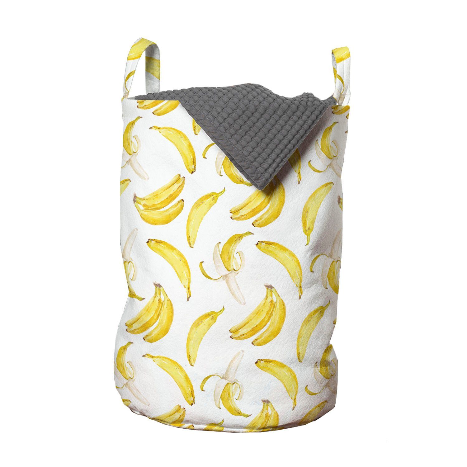 Abakuhaus Wäschesäckchen Wäschekorb mit Griffen Kordelzugverschluss für Waschsalons, Banane Aquarell-gelbe Früchte