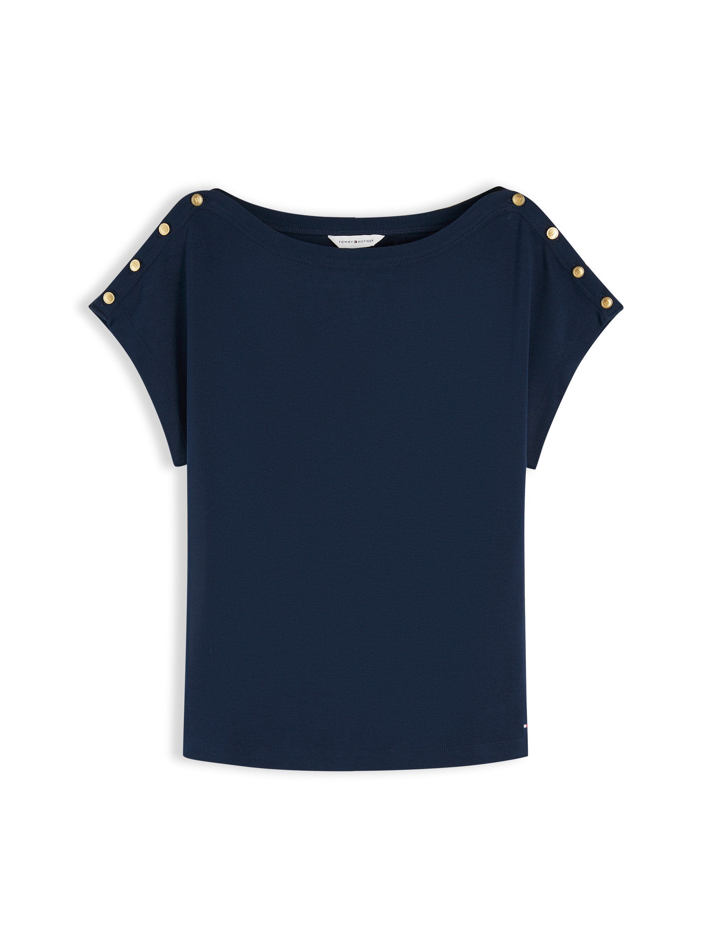 Tommy Hilfiger Kurzarmshirt GOLD BTN CAP-SLV BOAT-NK TEE Baumwolle, mit goldfarbenen Knöpfen – Bild 5 von 5