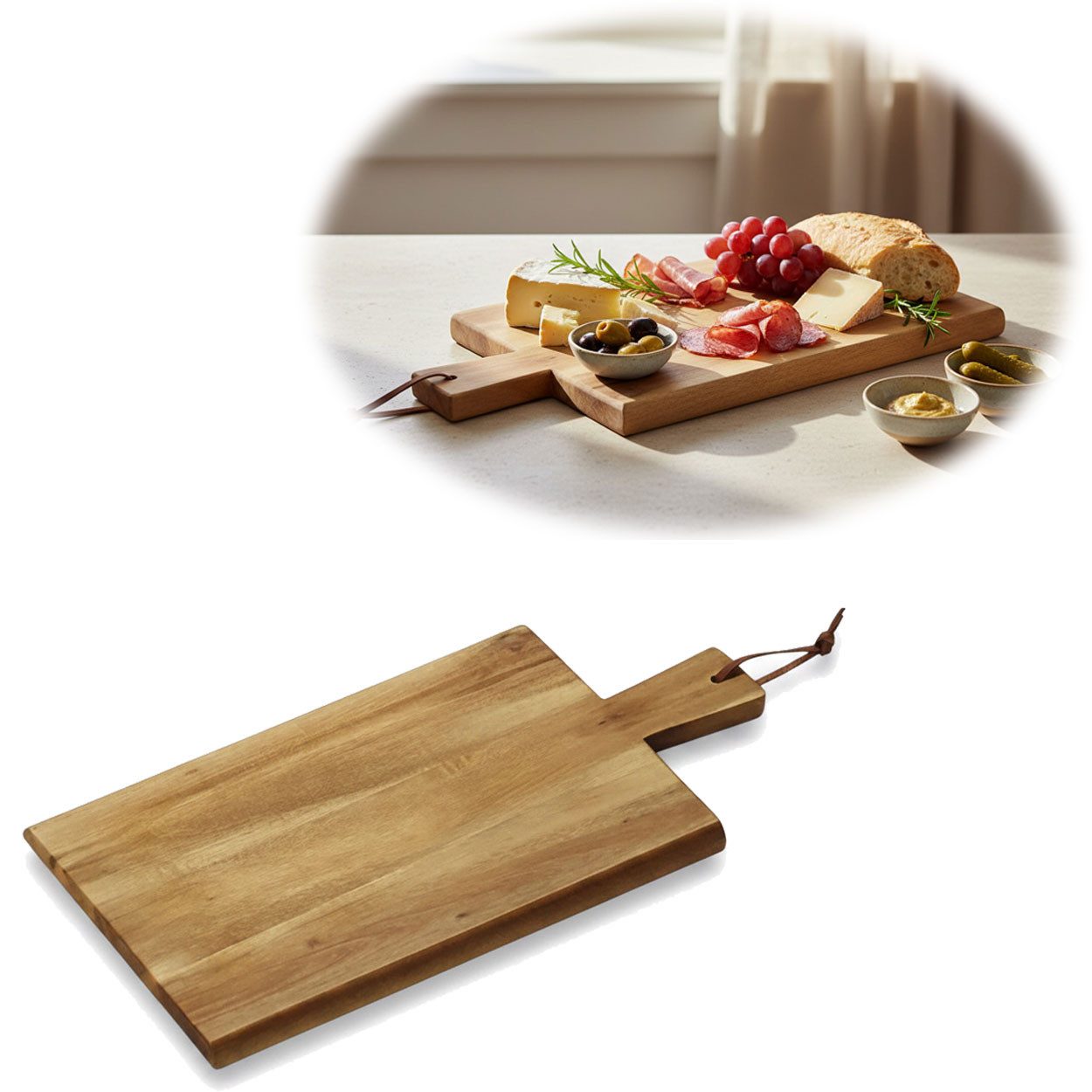 LS-LebenStil Schneidebrett Holz Griffbrett Servierbrett 29cm Akazie Rechteckig Frühstücksbrett, Holz, (Servierbrett Brotschneidebrett Vesperbrett, 1-St., Käsebrett Hackbrett Holzbrett), Wurstbrett Chopping Board Fleisch Steak Küche groß