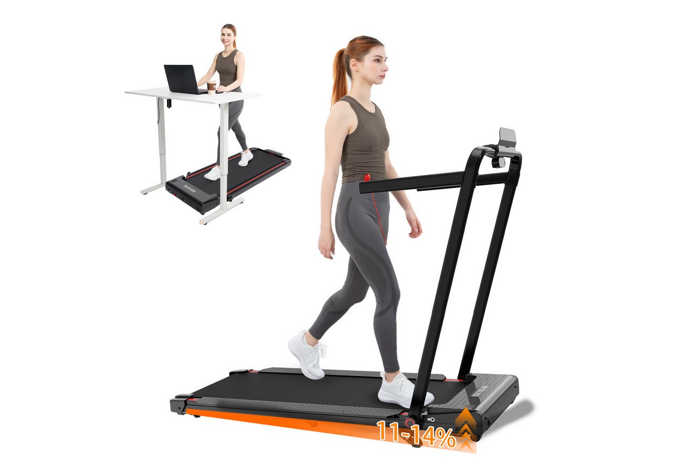 LIKESPORTING Laufband zu Hause,Walking Pad 6/8 km/h, leiser Motor, Fernbedienung, 40*102cm Laufbereich, 1400W,Max 8 km/h,Max 14 %Steigung