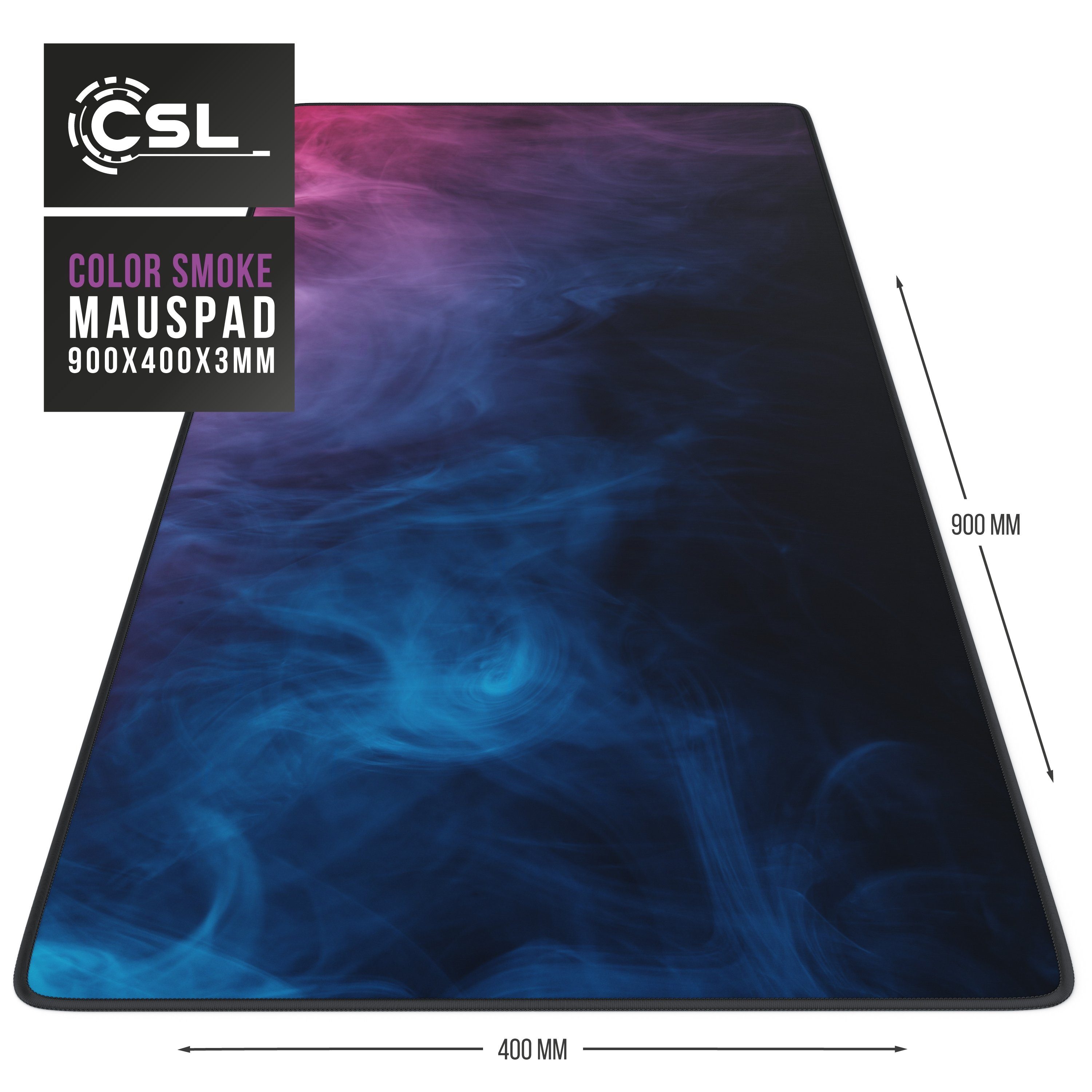 CSL Gaming Mauspad XXL Speed Mousepad 900 x 400 x 3 mm, große Tischunterlage (1-St), rutschfest, abwaschbar, Geschwindigkeit & Präzision, Farbiger Rauch – Bild 5 von 5