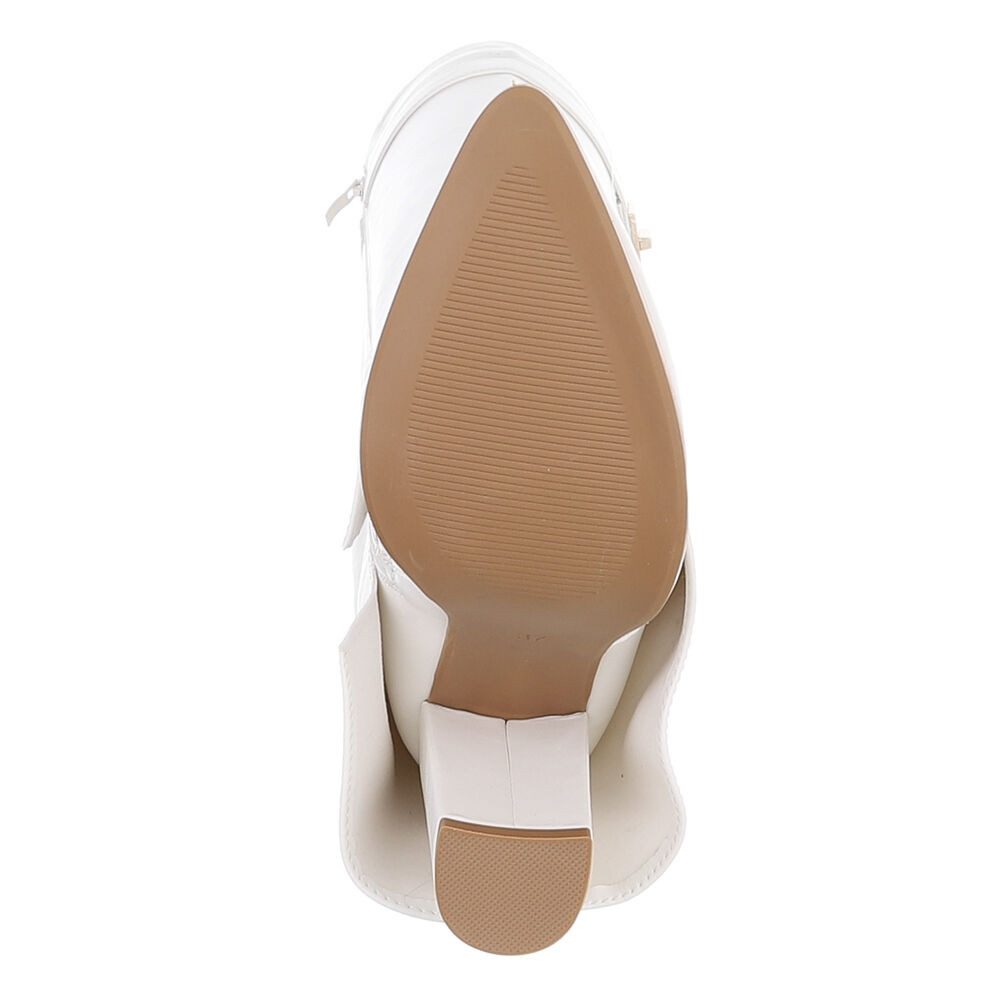 Ital-Design Elegante kniehohe Stiefelette mit Blockabsatz für Damen High-Heel-Stiefel (89852578) Blockabsatz Stiefel in Weiß