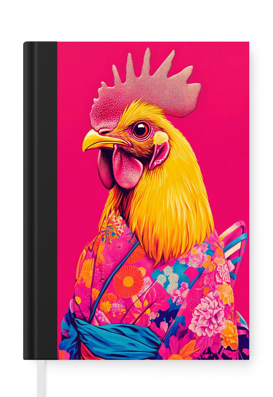 MuchoWow Notizbuch Hahn - Bunt - Kimono - Rosa, Notebook, Notizblock a5, Tagebuch, Journal Liniert
