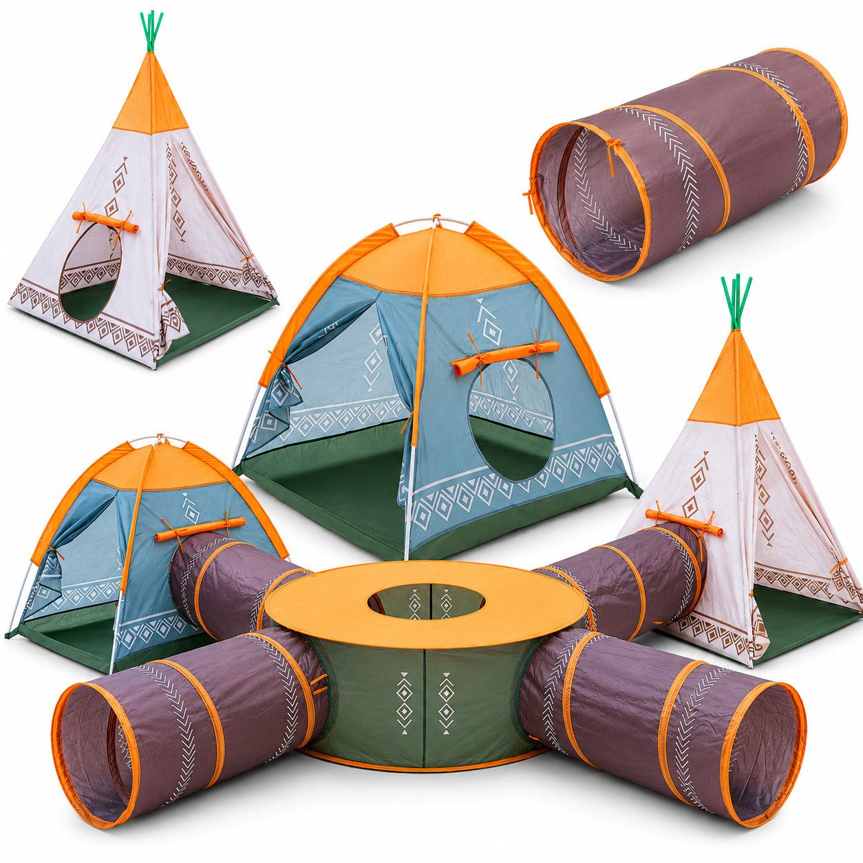 COIL Spielzelt Kinderspielzelt, Kinderzelt, Zelt für Kinder, Zelt, (7-tlg) Krabbeltunnel, Tipi, Teilhaus, Spielhaus, für Kinder ab 3 Jahren