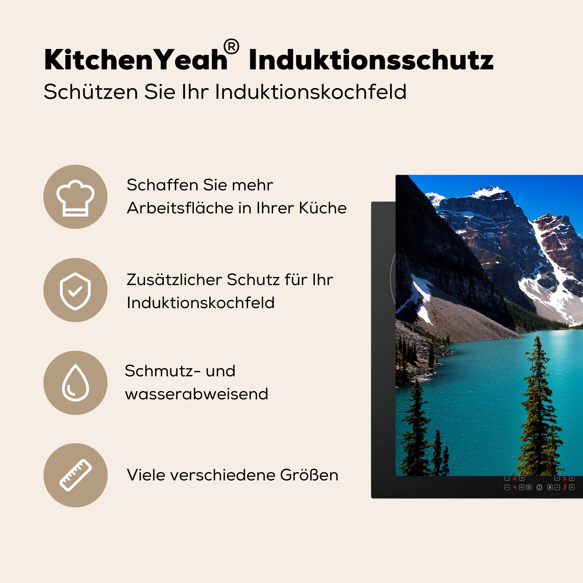 MuchoWow Herdblende-/Abdeckplatte Tal Banff-Nationalpark küche, für die Vinyl, in tlg), Ceranfeldabdeckung (1 im cm, Nordamerika, 81x52 Induktionskochfeld Schutz