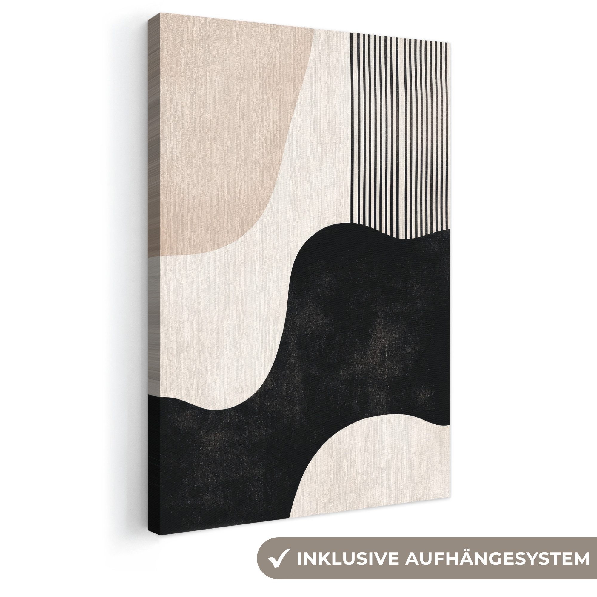 OneMillionCanvasses® Leinwandbild Abstrakt - Japandi - Beige - Modern, Fotodruck (1 St), Leinwand Canvas Wandbild, Wanddekoration 20x30 cm