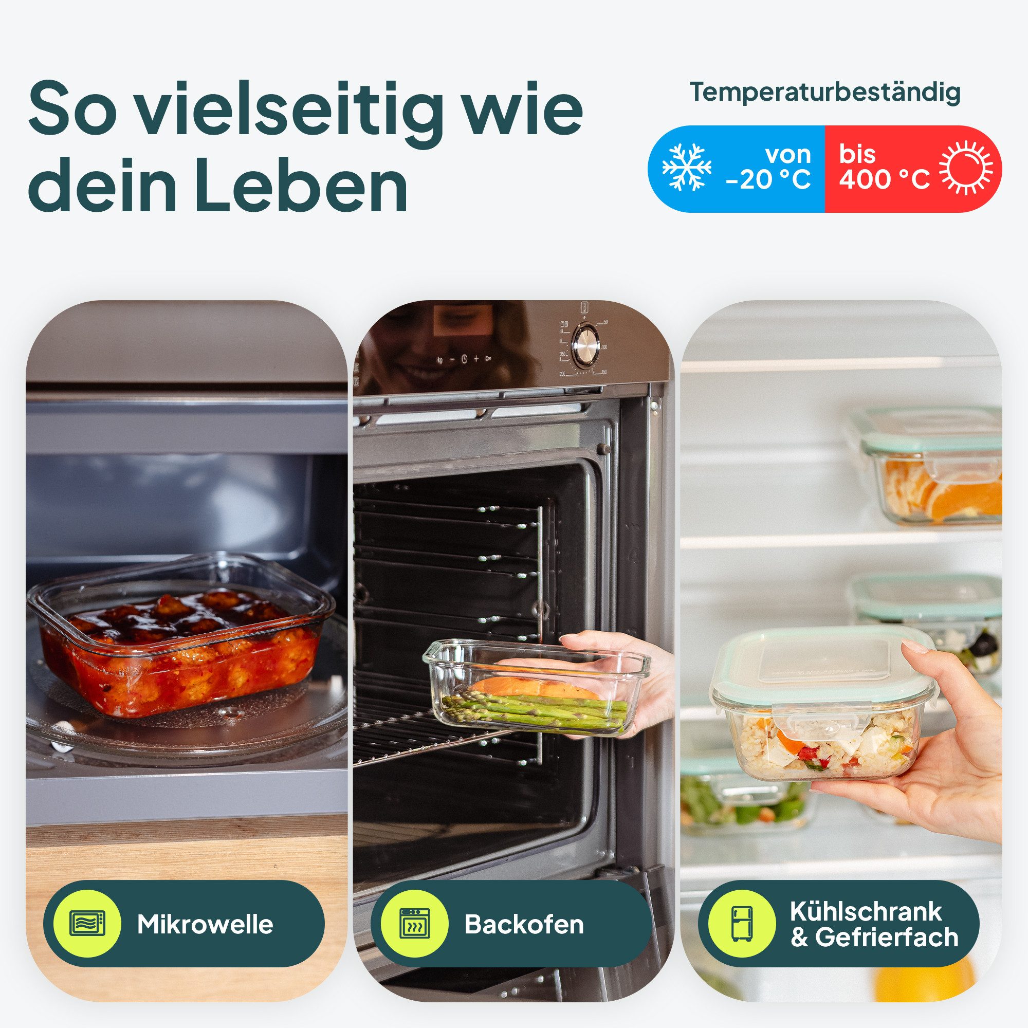 uandu home Frischhaltedose Glasbehälter mit Deckel, Frischhaltedosen Glas mit Deckel, (glasdosen mit deckel set, glas tupper mit deckel, glass food container, f – Bild 5 von 5